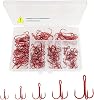 Red Fishing Treble Hooks Kit, High Carbon Steel Hooks Strong Sharp Round Bend for Lures Baits Saltwater Freshwater Bass Fishing 100pcs Mixed 5 Size 2# 4# 6# 8# 10