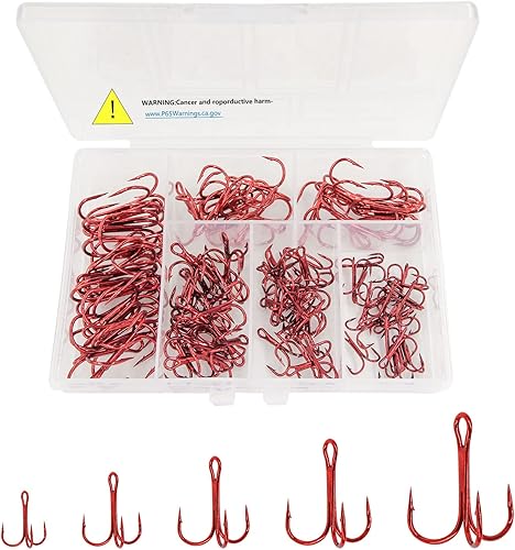 Kit de ganchos agudos de pesca rojos, ganchos de acero de alto carbono, curvados redondos fuertes y afilados para señuelos, cebos de agua salada,