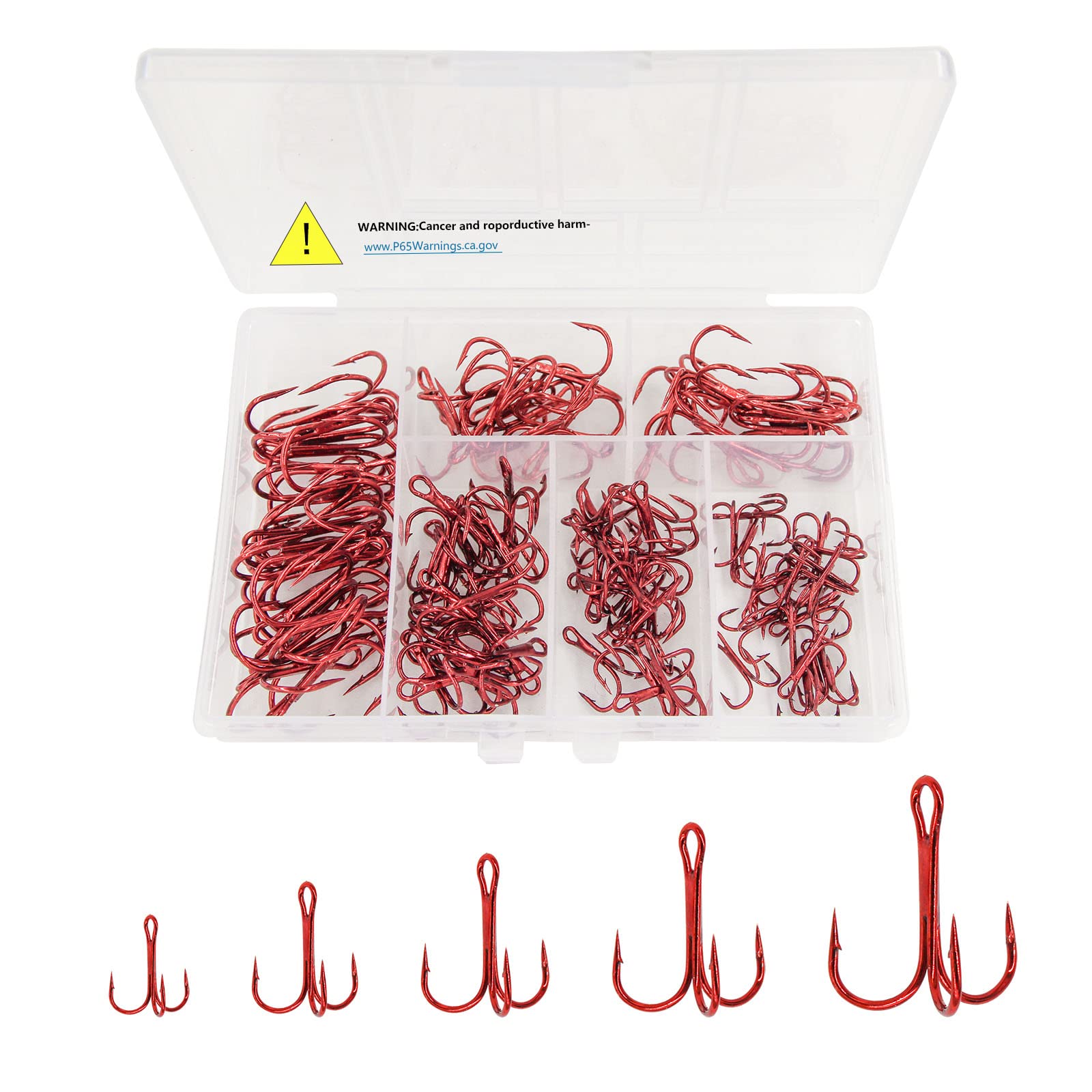 UperUper Red Fishing Treble Hooks Kit, High Carbon Steel Hooks Strong Sharp Round Bend for Lures Baits Saltwater Freshwater Bass Fishing 100pcs Mixed