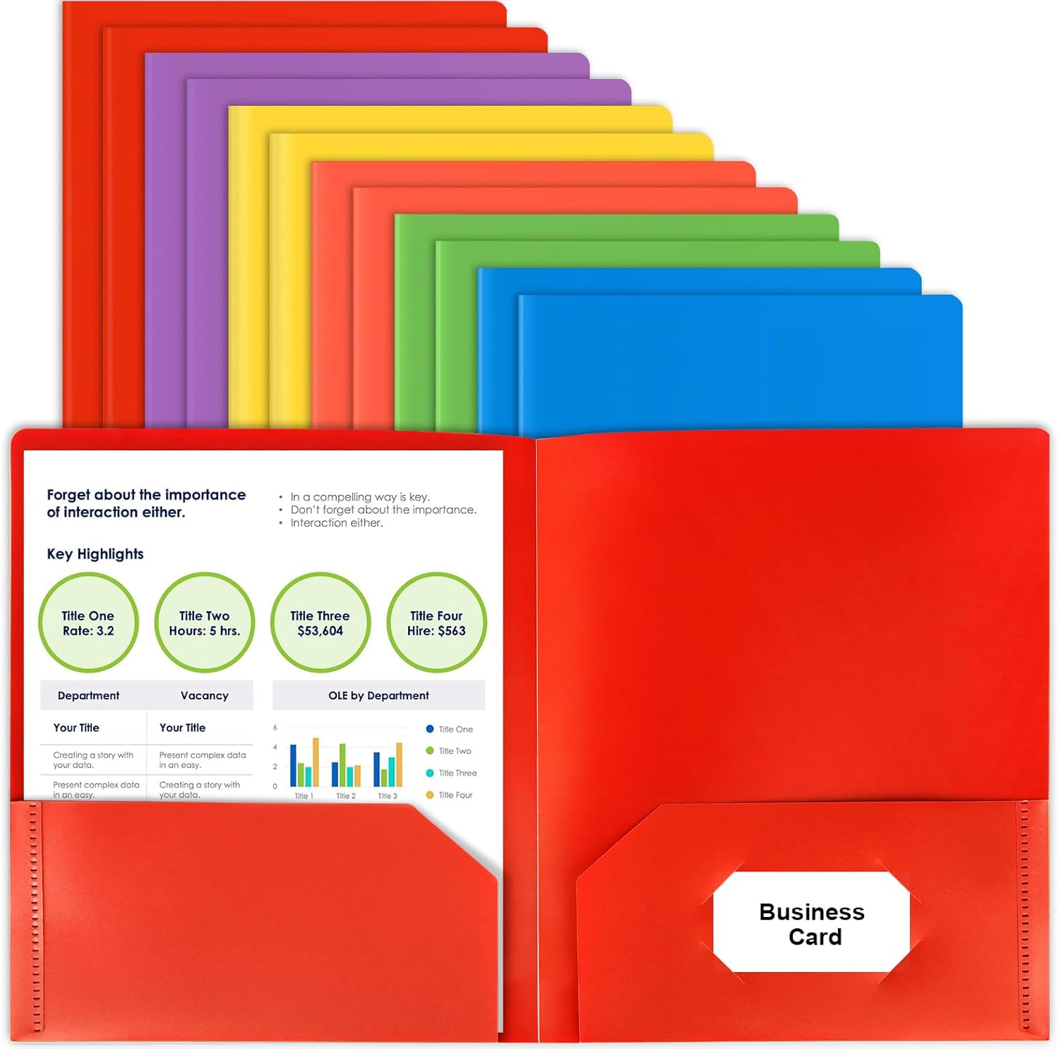 HABGP 12 Plastic Folders with Pockets, Multi Colors Pocket Folders with Business Card Holder, Heavy Duty 2 Set 12 File Folders for Documents Office Organizer Folder Letter Size School Supplies 2 set (12 pcs)