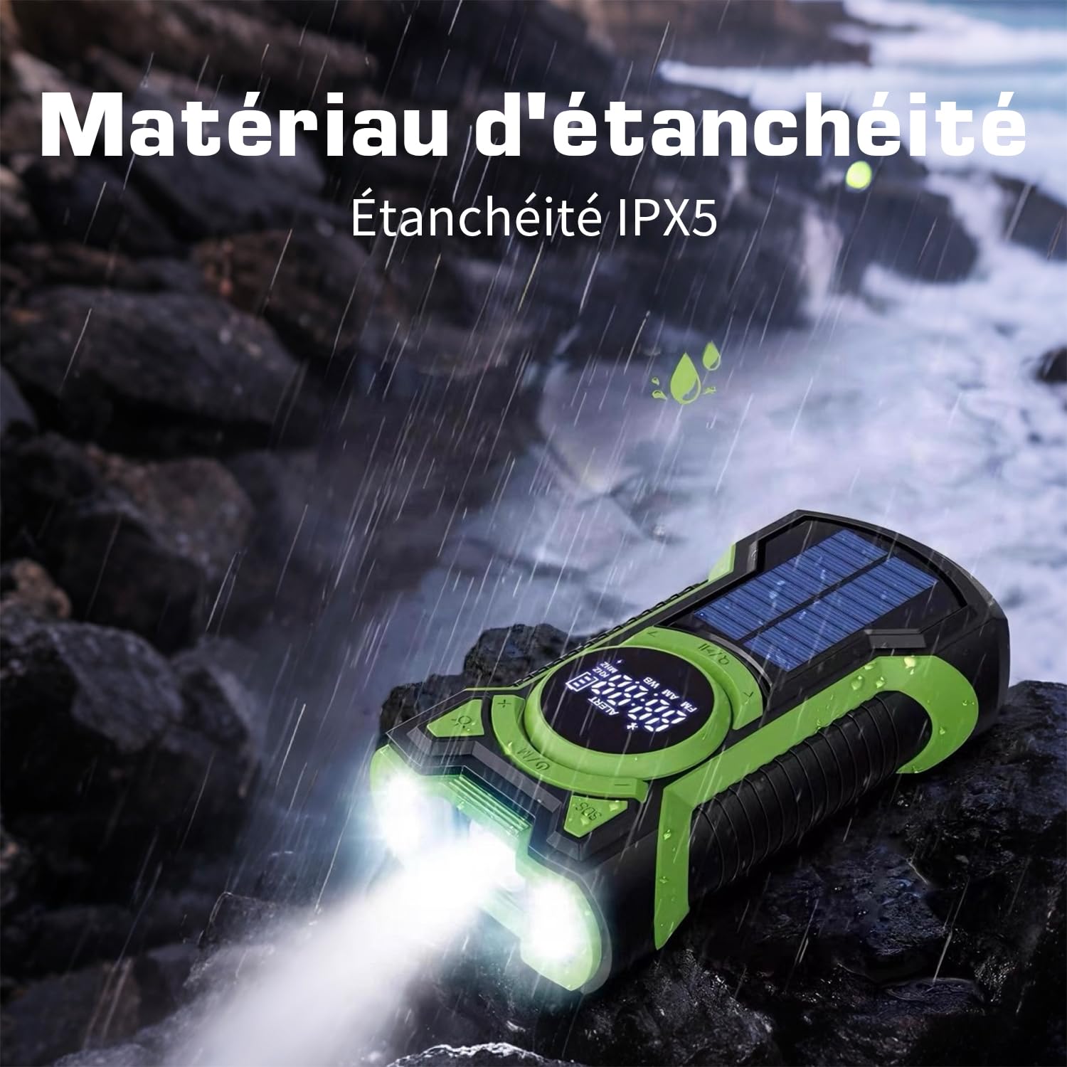 Radio de Survie d'urgence Rechargeable 5 000 mAh, étanche IPX5, Radios Portable FM/AM, Solaire d'urgence avec Manivelle, Idéale pour Les Urgences, Les Pannes de Courant et Le Bluetooth Domestique