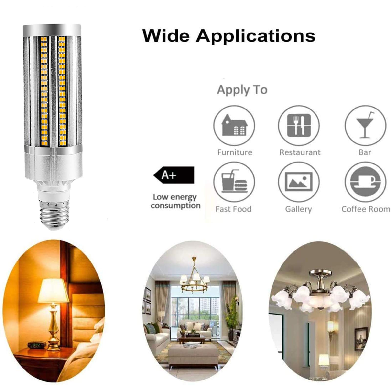 Ampoules LED en forme maïs 60 W, équivalent à une ampoule à incandescence 600 W, 7 200 lm, ampoules à vis Edison E27 avec adaptateur E39, angle faisceau 360 degrés, 2 pièces