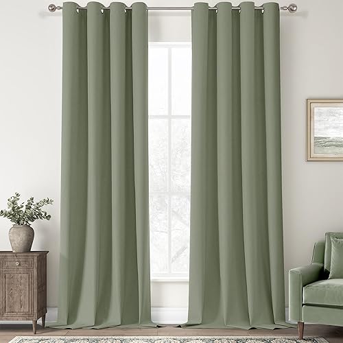 Miniatura 126 de ChrisDowa Cortinas 100% opacas de abedul liso de 96 pulgadas de largo, 2 paneles para dormitorio, sala de estar, oscurecimiento de la habitación de