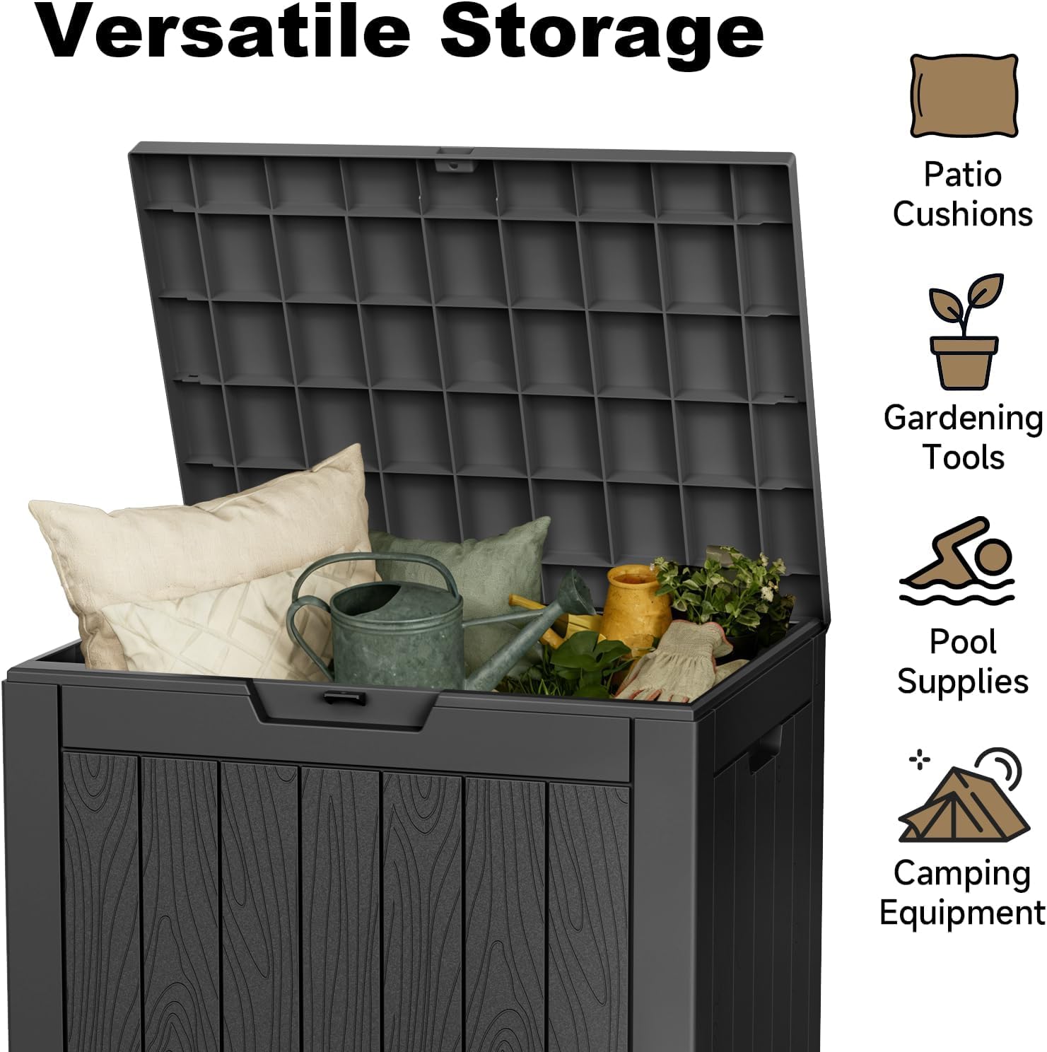 Outdoor Storage Box, 35 Gallon Deck Box, 132 Litre Waterproof Resin Storage Bin for Patio Cushions, Gardening Tools, Accessories, Lockable, UV Resistant Garden Chest Utility Handles Lid (Grey) - 5