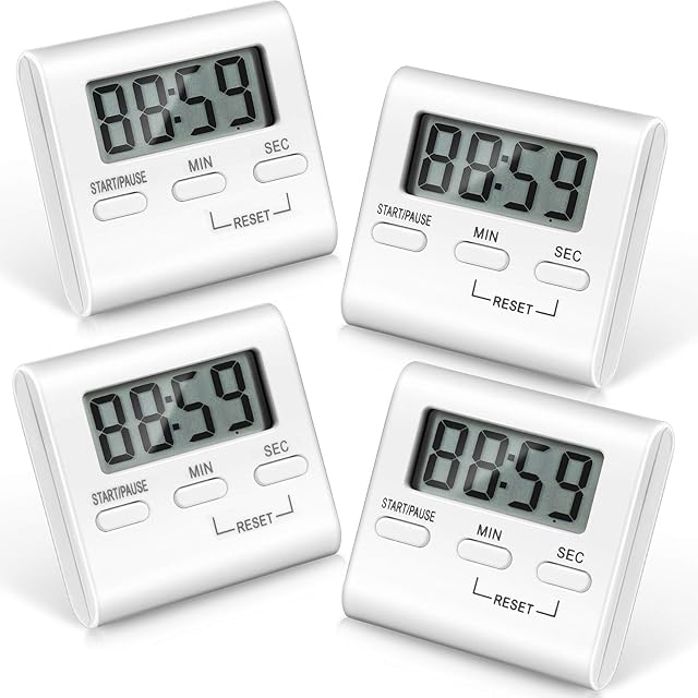 4 Pieces Timers, Kitchen Timer for Cooking, Digital Kitchen Cooking Timers, Egg Timer, Countdown Timer with Loud Alarm Big Digits and Back Stand for Cooking, Classroom, Bathroom, Teachers, Kids