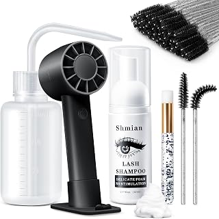 Professional Eyelash Shampoo & Cleanser 60ml - Gentle Lash Extension Cleansing Foam with Mascara Brush Kit, Handheld Fan - Safe Lash Bath Care for Long-Lasting Volume (Black Fan kit)