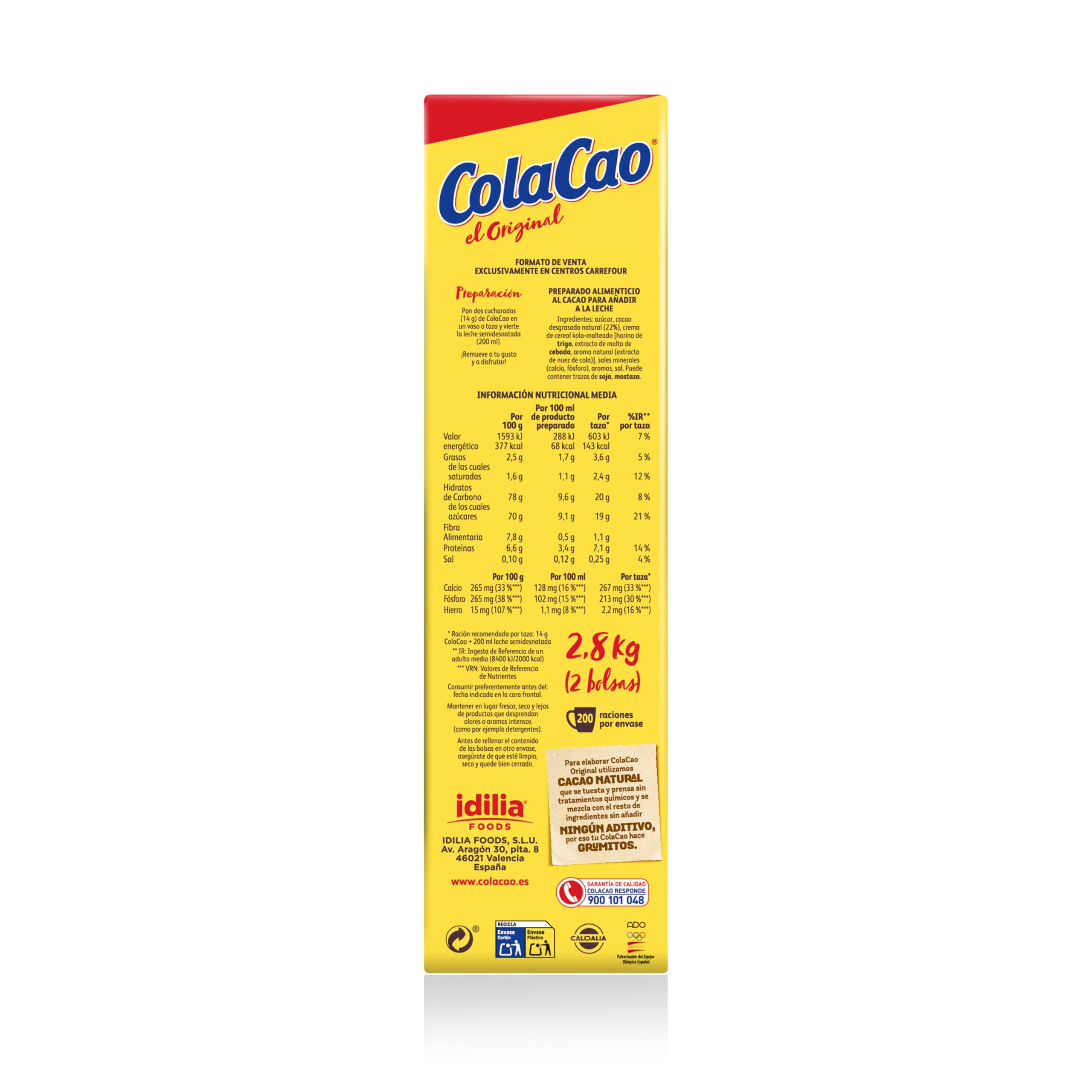 ColaCao Original Cacao Soluble Natural sin Aditivos 2,8 kg