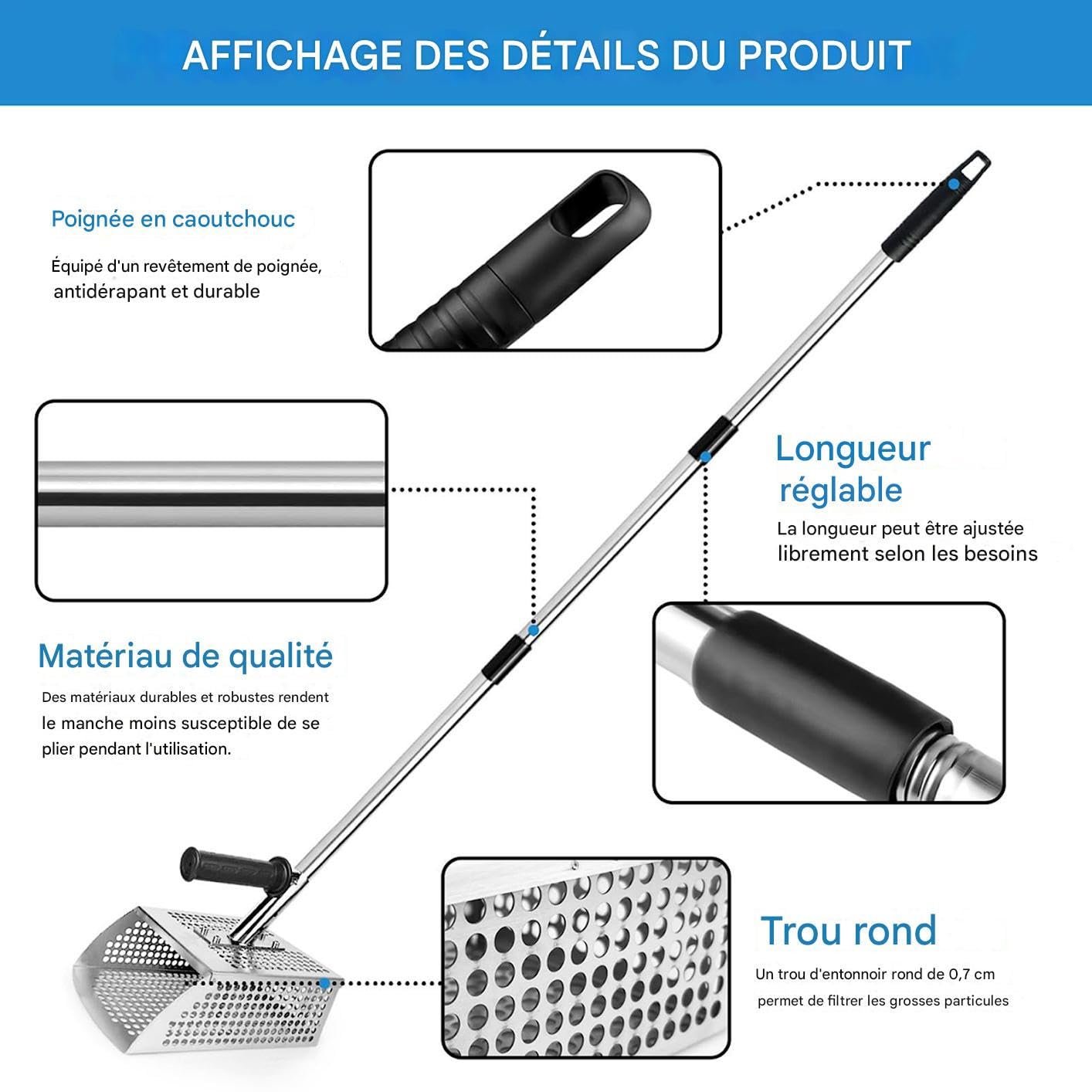Pelle à Sable Scoop de Plage Antidérapant en Acier Inoxydable