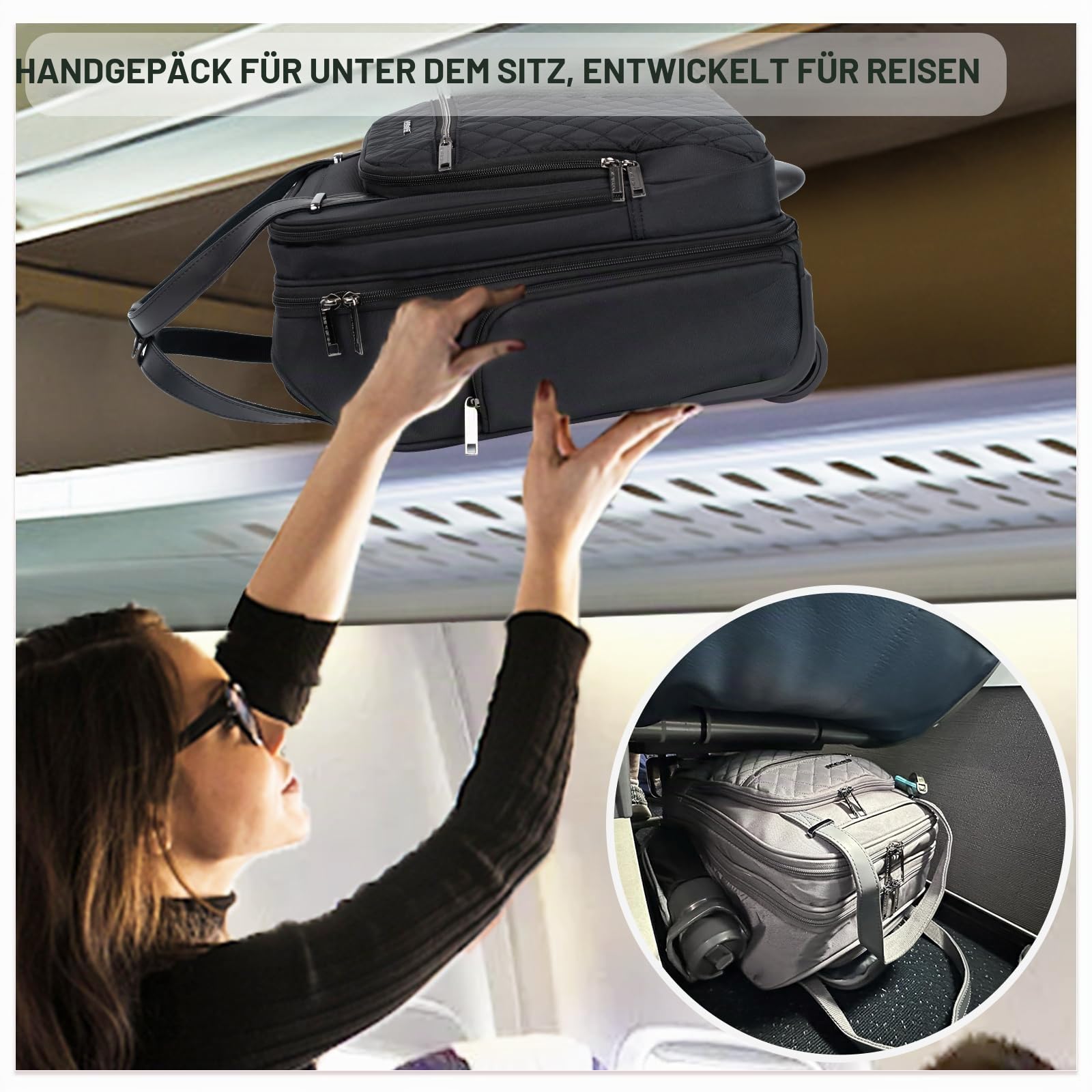 EMPSIGN Handgepäcktasche mit Rädern unter dem Sitz, 40,6 cm, Schwarz, 16 Inch, Handgepäck unter dem Sitz