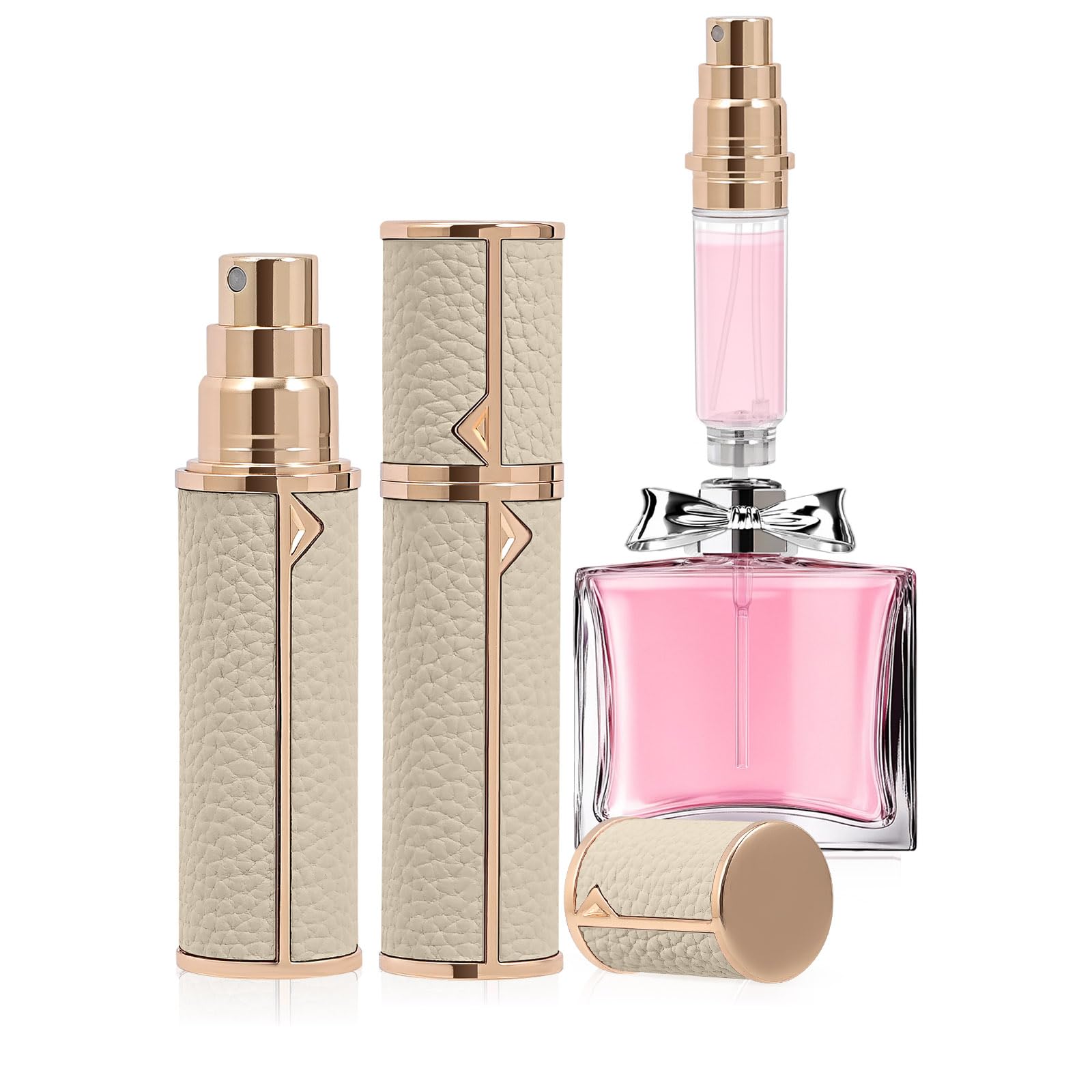 Coxotom Refillable Travel Perfume Bottle – Fine Mist Atomizer, Bottom Fill, Genuine Leather Shell, TSA Approved, For Daily Refresh & Travel (White,