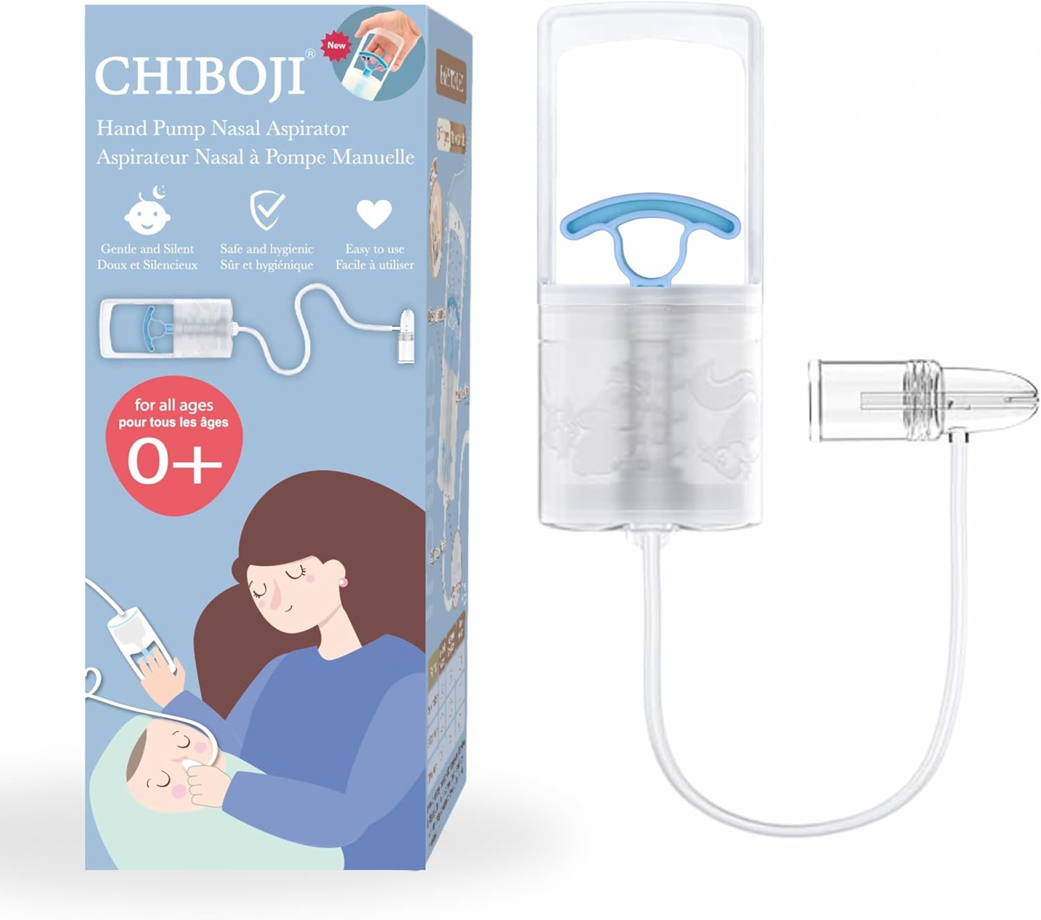 Chiboji Baby Nasal Aspirator – Powerful Hand Pump Nose Sucker | Booger Sucker with Rounded Non-Invasive Nozzle | Quiet and Strong Suction Nose Cleaner for Infants and Toddlers, Made in Taiwan