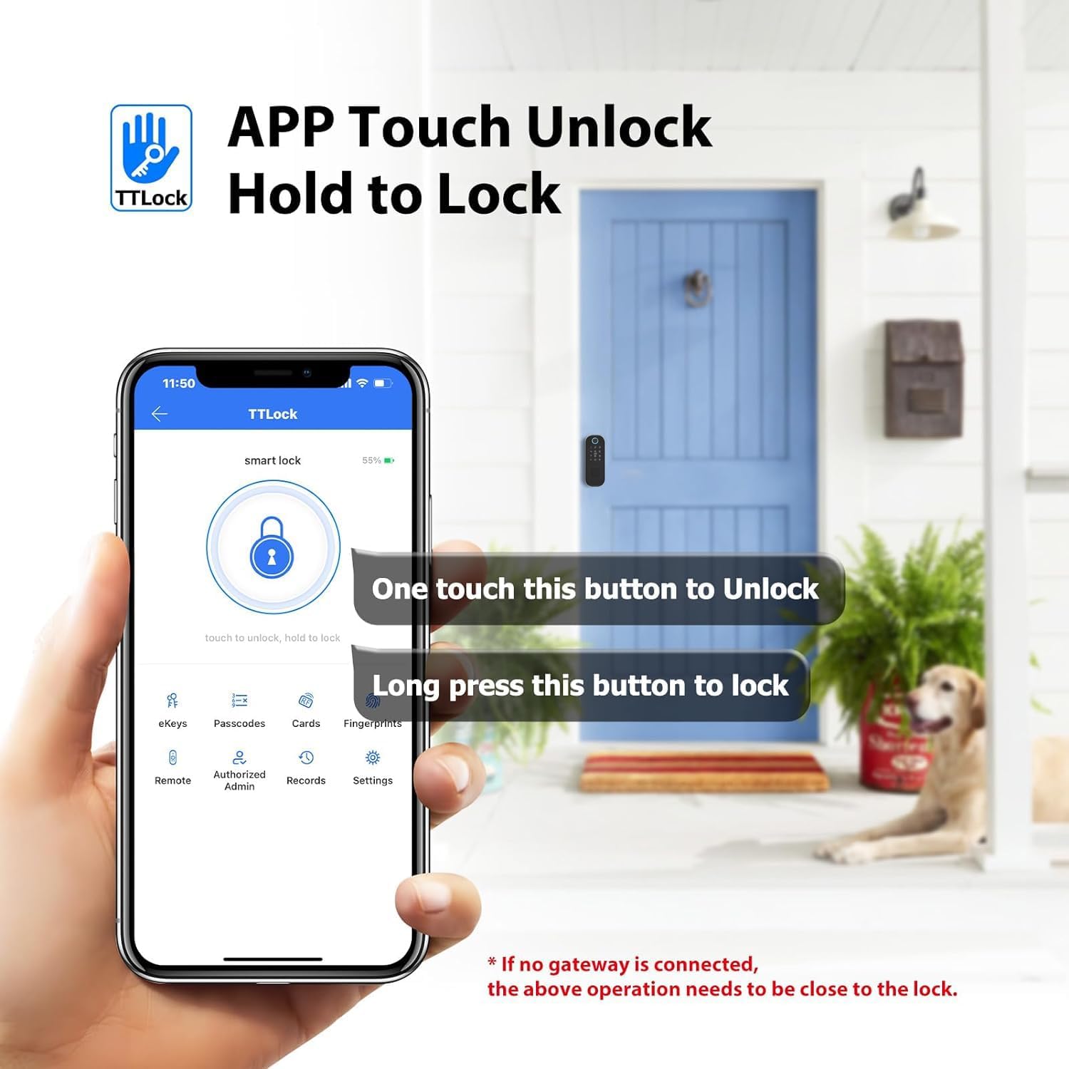 TTLock App interface for unlocking and locking