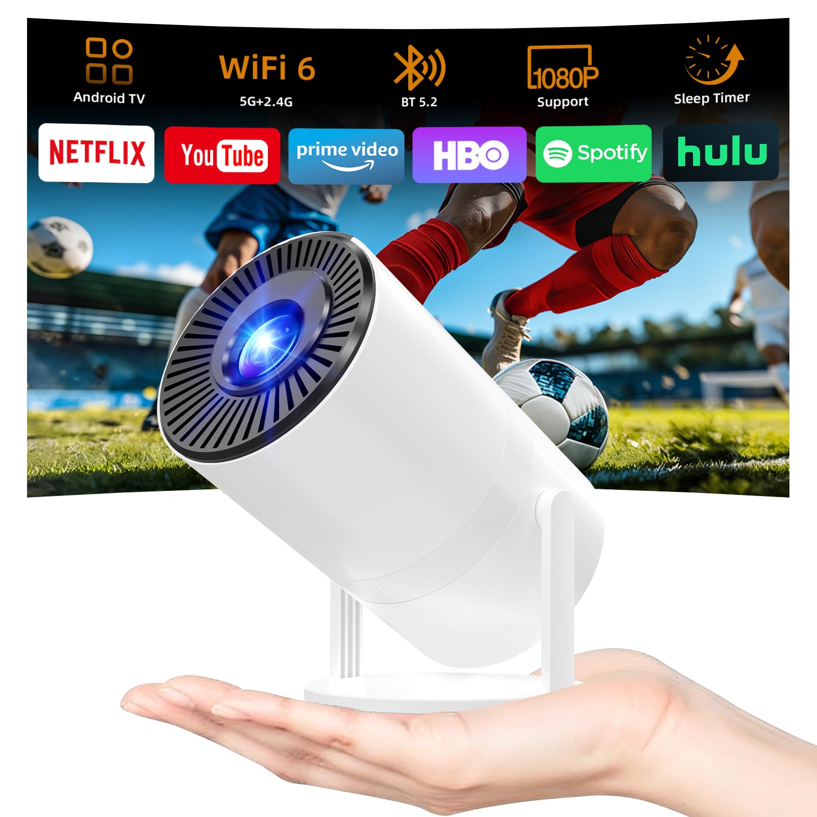 Tecaki Mini Projector 1080P 4K Support with WiFi and Bluetooth 5.2