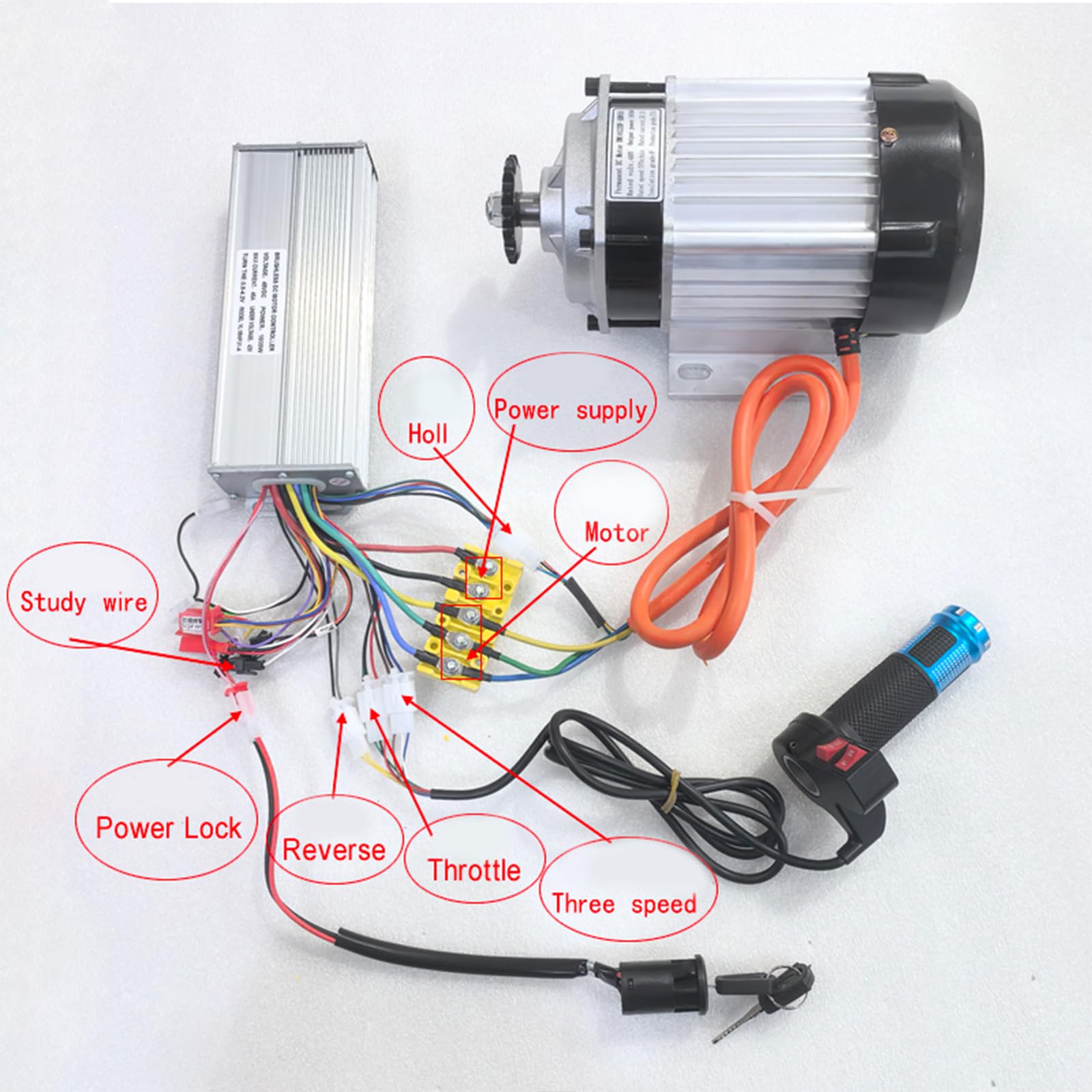 Kit motore elettrico senza spazzole con funzione reversibile, 48 V, 1000 W, kit motore elettrico DC per bici elettrica fai da te, triciclo elettrico, ruote elettriche