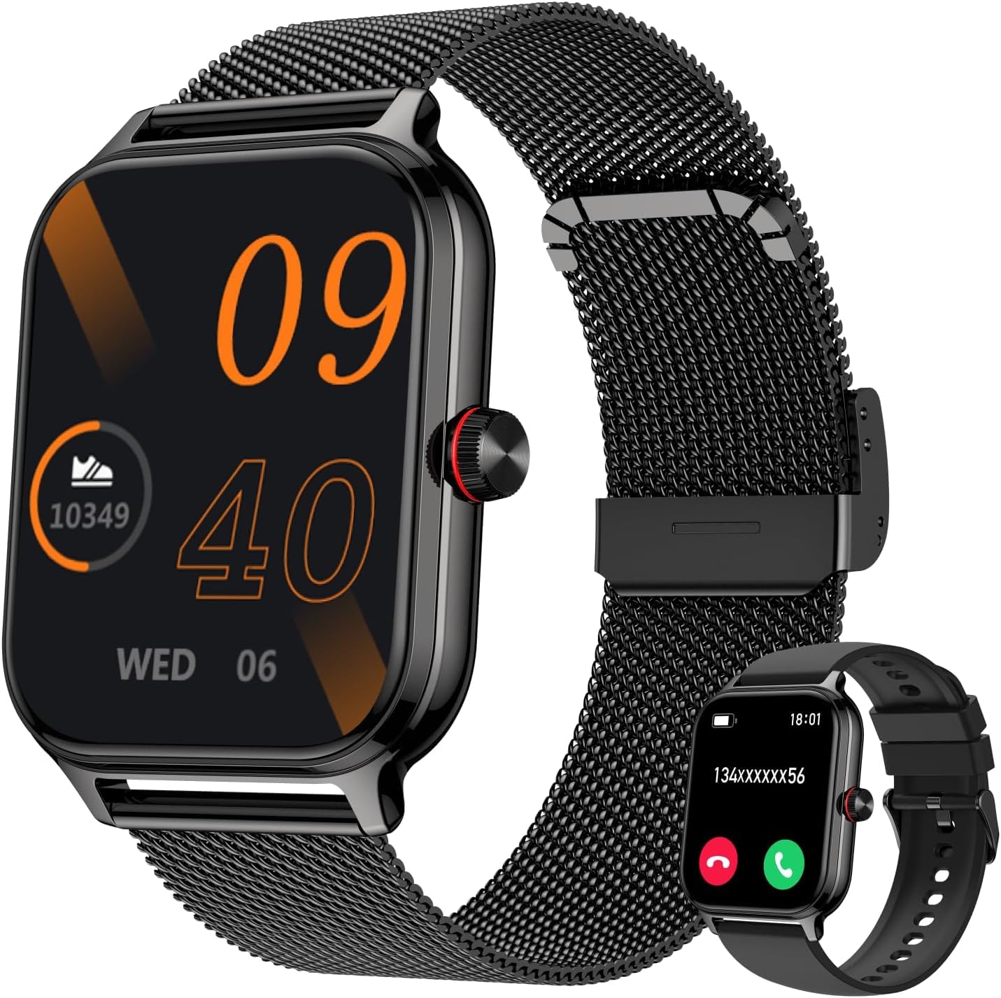 LODIMEKE Smartwatch Herren Damen Telefonfunktion Blutdruck Herzfrequenz Schlaf, 1.96’’ AI Fitnessuhr 100+ Sportmodi, IP67 wasserdichte Schrittzähler Wecker Taschenrechner Visitenkarte iOS Android