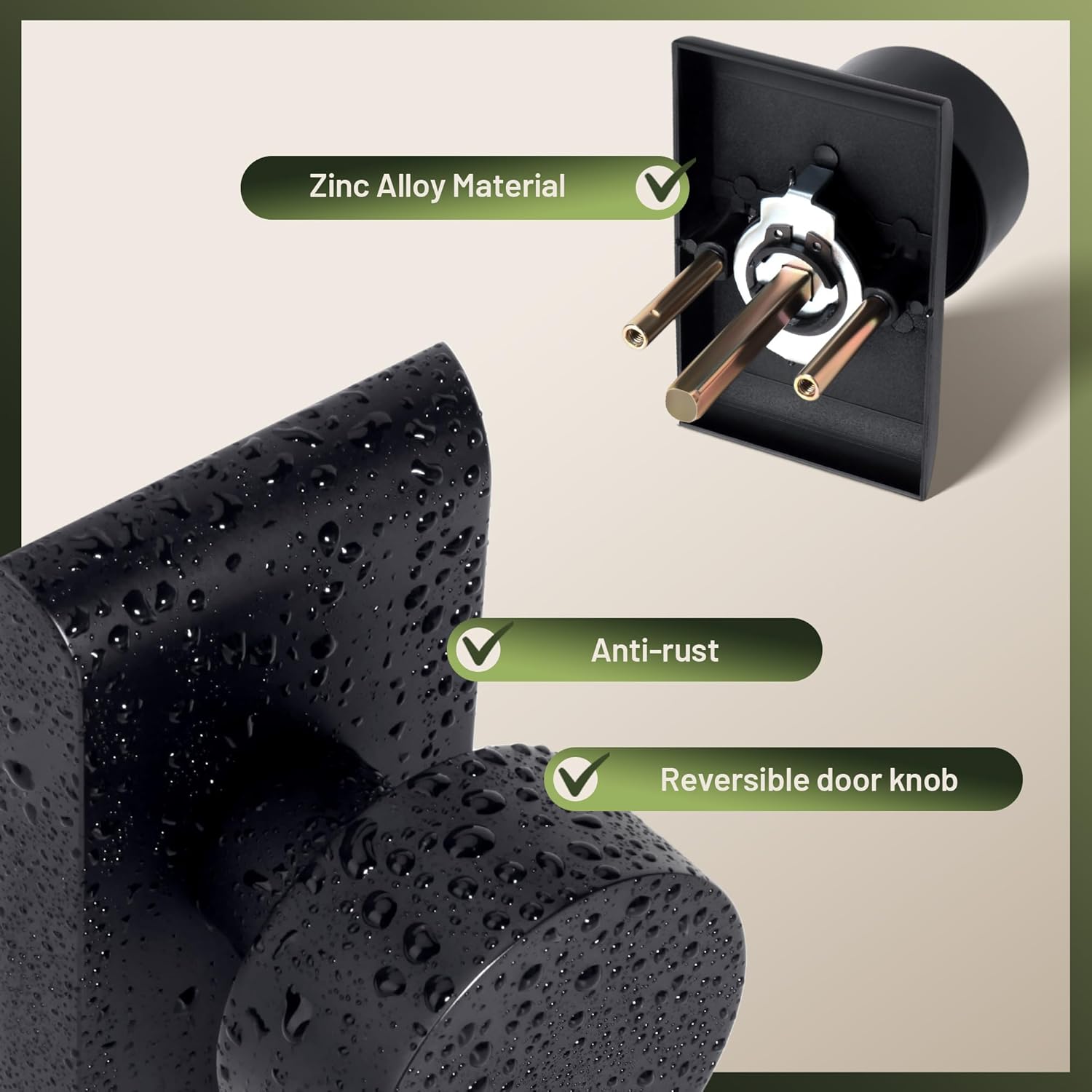 Moquin Door Knobs Interior, Zinc-Alloy Heavy Duty Passage Modern Design Non-Locking Doorknob for Hallway and Closet, Matte Black