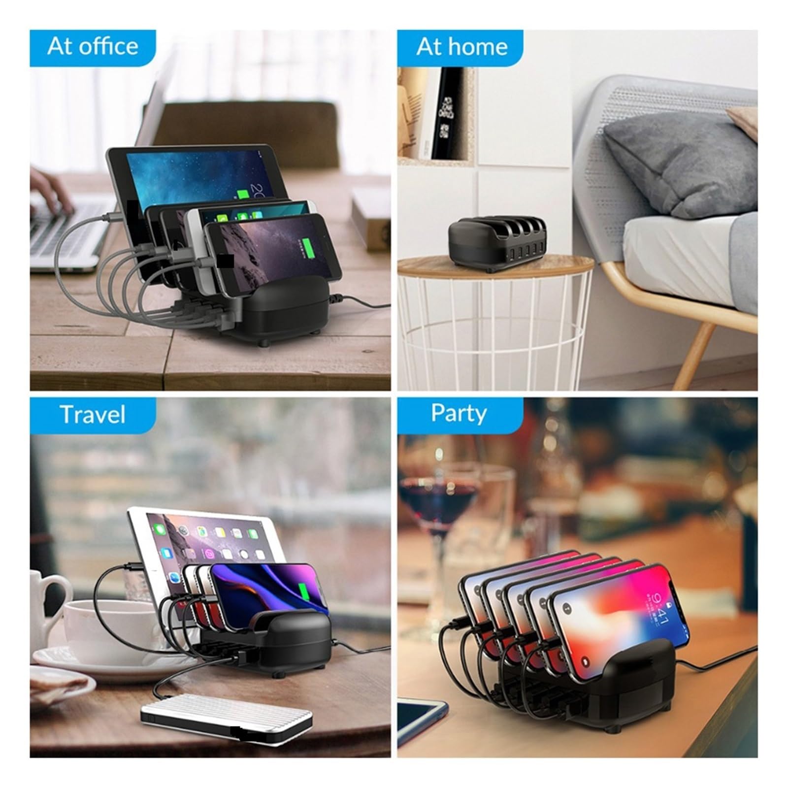 Wieloportowa Stacja Dokująca Do Ładowania USB Stojak Z Wieloma Wtyczkami Adapter Ładowarki 5 USB A Zasilacz Do Smartfona Z Telefonem Komórkowym Szybki Sejf(White)