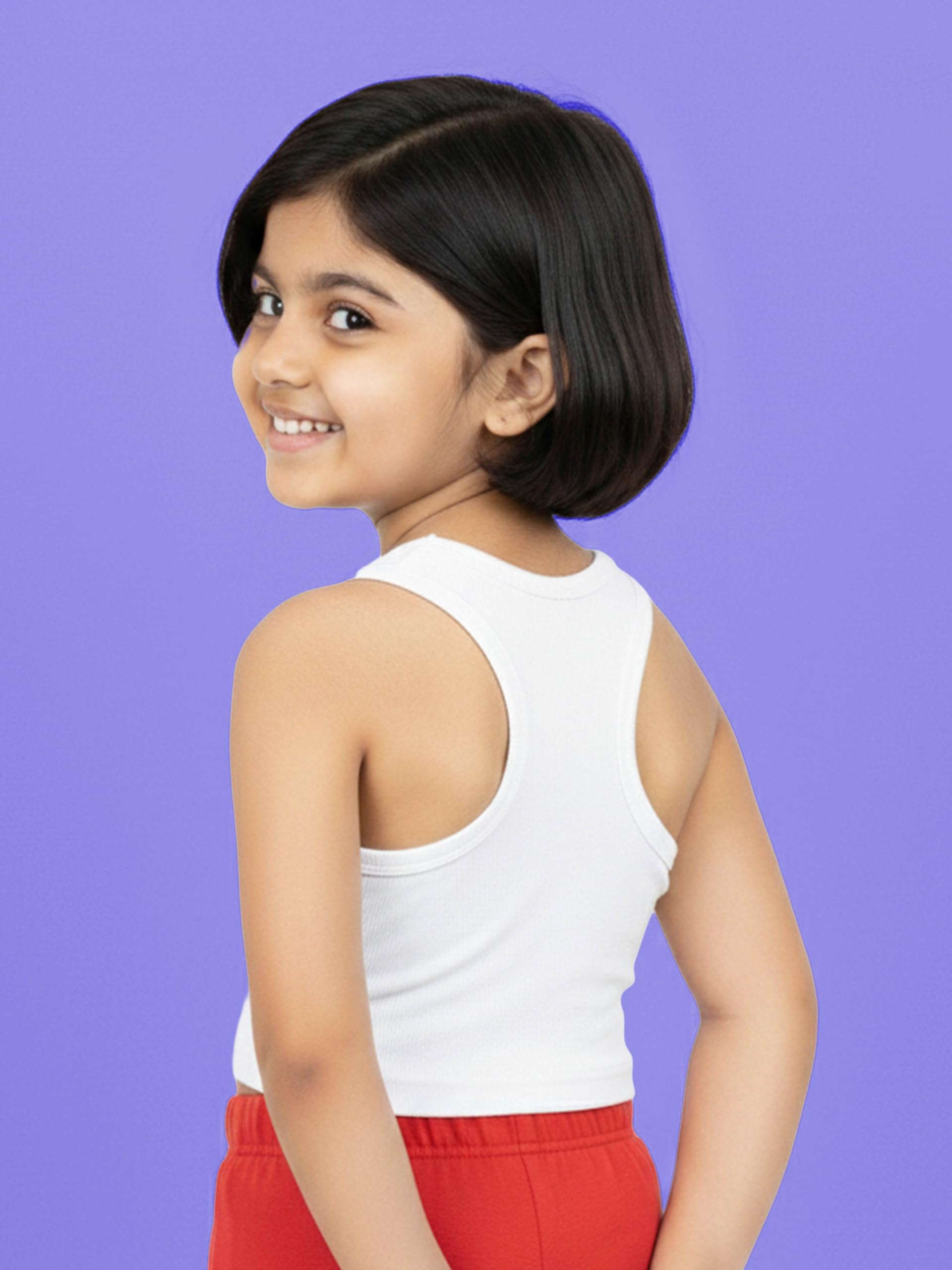 KiddoPanti Girls Cotton Spandex Crop Top Racerback Style | 95% Cotton 5% Spandex Knitted Rib Fabric | Sleeveless T-Shirt | Stretchable & Comfortable Casual Wear for Kids, White - 10-12Y 2