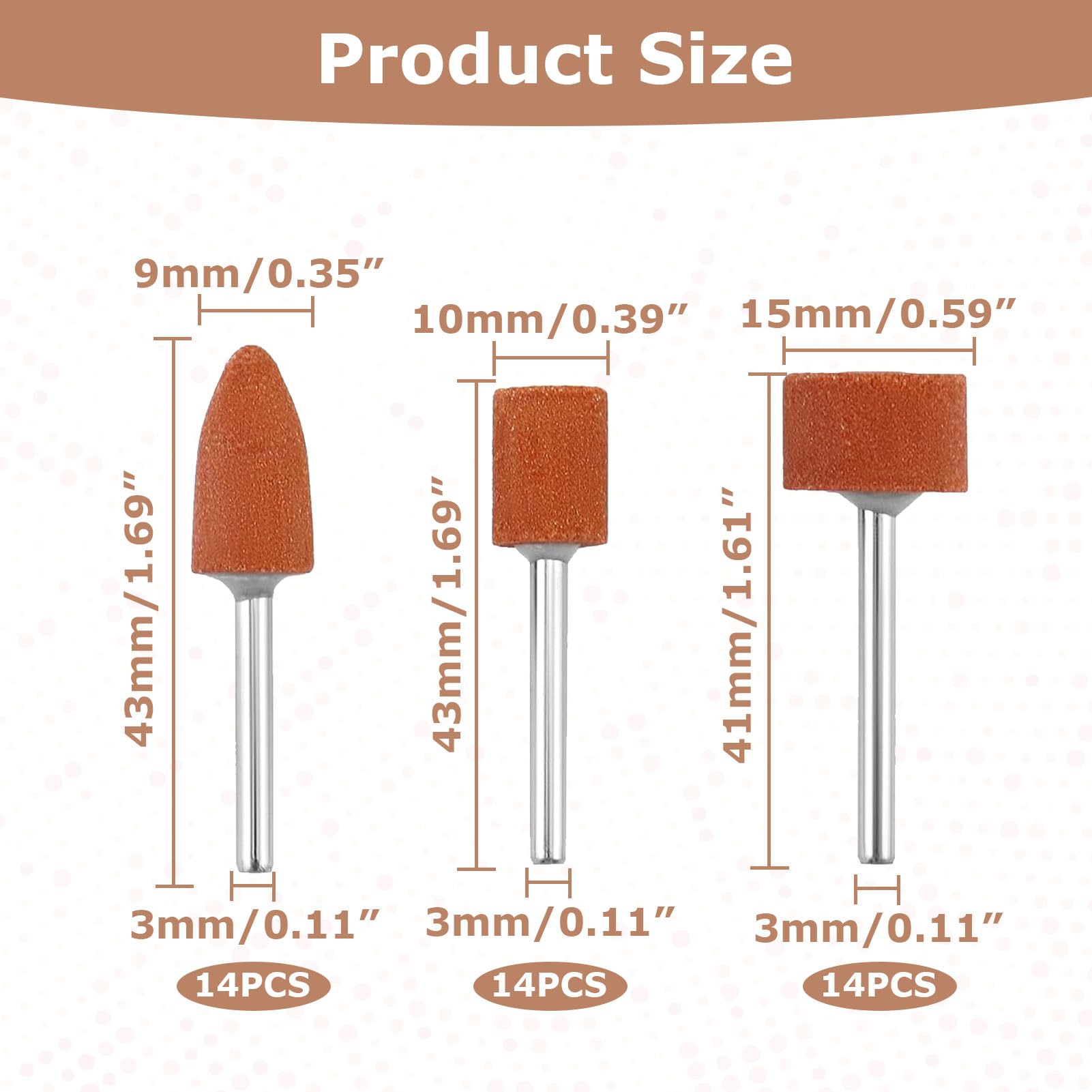 Set di 42 punte abrasive in corindone per avvitatore a batteria, testa abrasiva, testa mola, gambo da 1/8", per l'uso su pietre preziose, vetro, metallo e legno