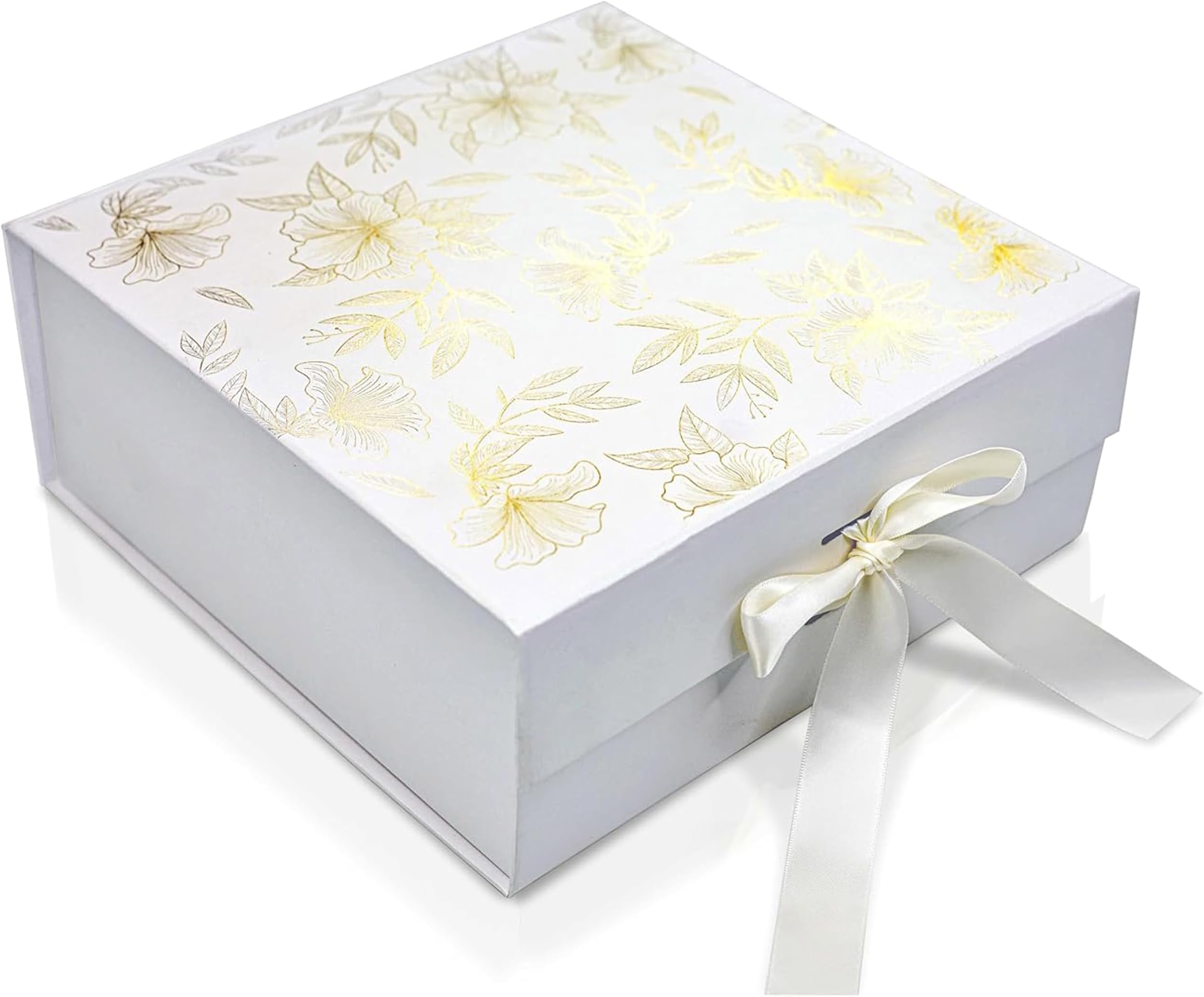 RBS® - MEDIUM Gift Box Empty 26 x 26 x 10cm Gift Boxes for Packaging (1 Pack) Decorative Gift Packing Box Gold Foil Gift Boxes Hold Upto 8 kg Occasion Hamper Boxes for Gift Empty (Pearl)