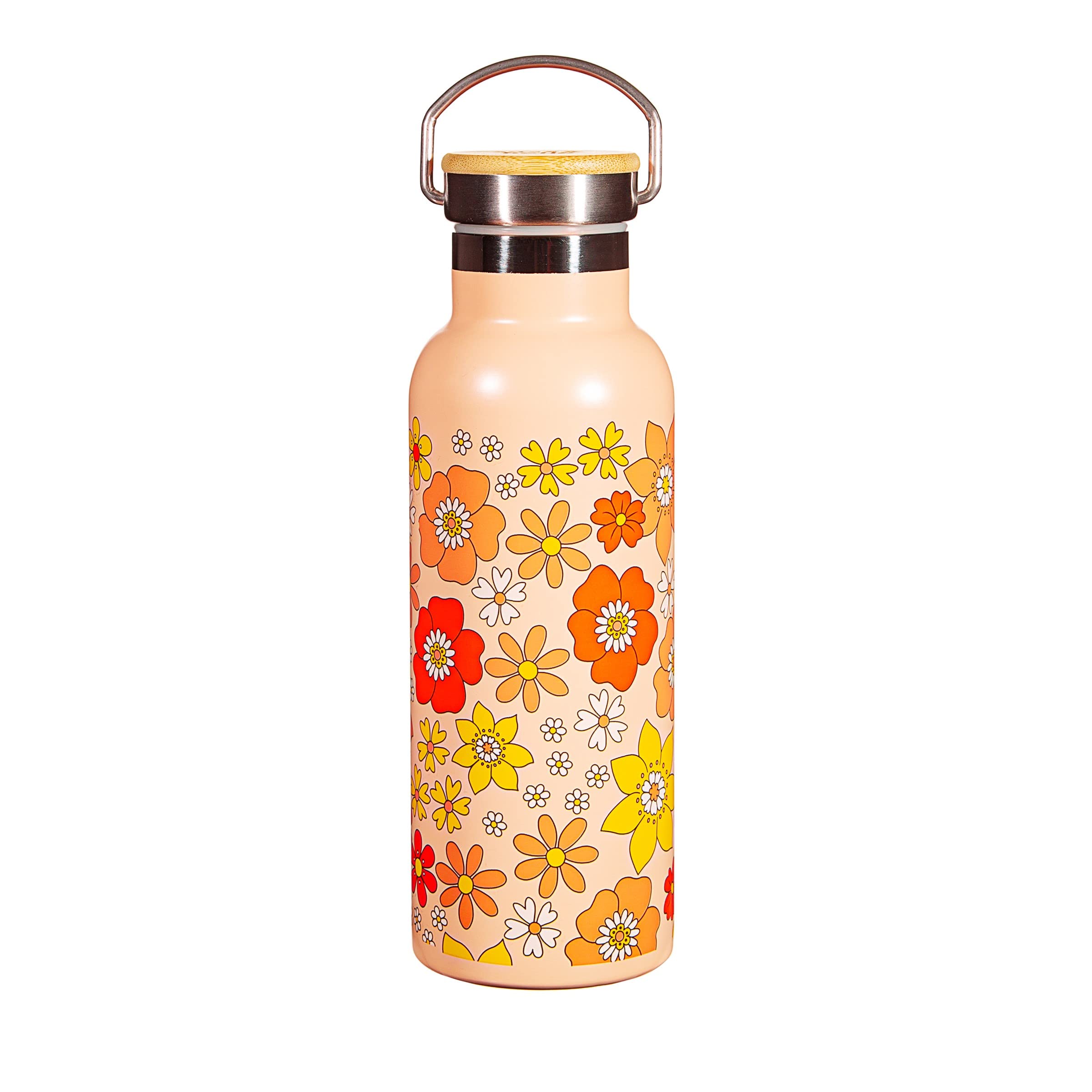 Sass & Belle Edelstahl Wasserflasche 70er Jahre Floral – Retro-Blumen-Design, 500 ml