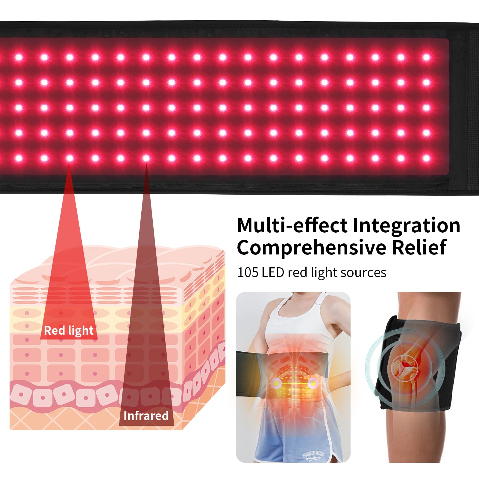 Ceinture à lumière rouge pour corps, 5 modes améliorés 2026 lumière proche infrarouge pour le corps, lampe à haute efficacité LED à double onde (660 nm et 850 nm), personnalisation multi-mode