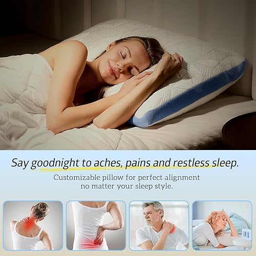 Miniatura 8 de Juego de 2 almohadas refrescantes tamaño Queen, almohada de espuma viscoelástica triturada para personas que duermen con calor, almohadas de cama