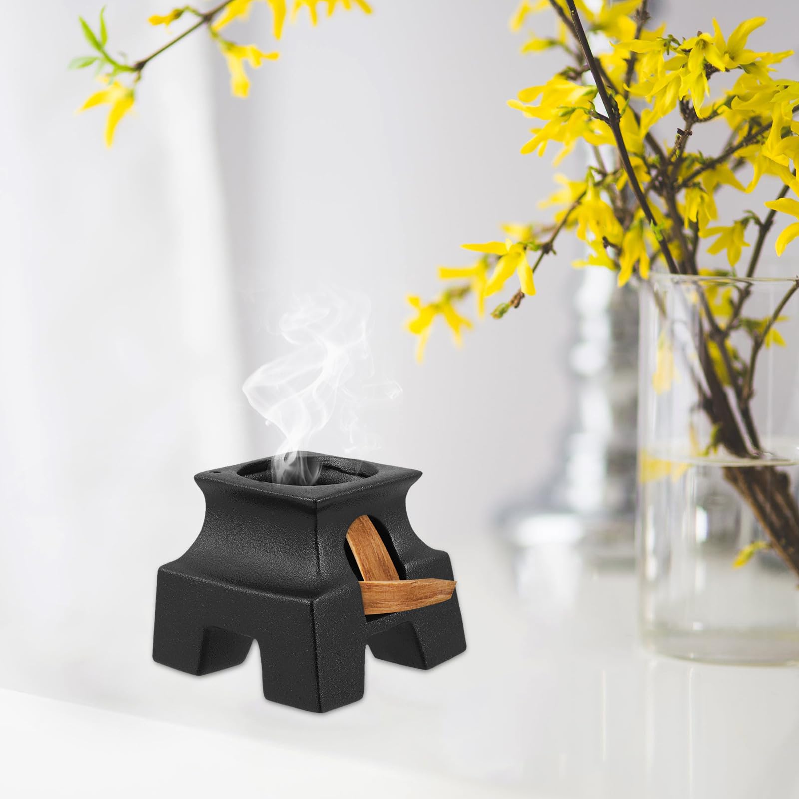 HOMSFOU Salbeibrennerhalter aus Keramik in Schwarz Multifunktionaler Palo Santo Halter mit Ascheauffangplatte für Meditation und Bürodekoration