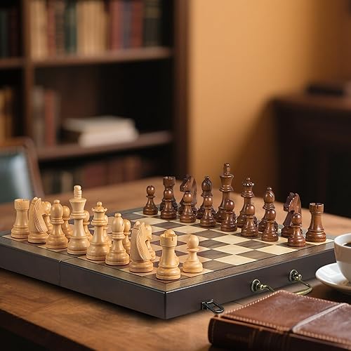 Miniatura 7 de Piezas de ajedrez de madera solo pesadas para torneos con 2 Queens-King de altura de 3.8 pulgadas, reemplazo de piezas faltantes, embalaje exquisito