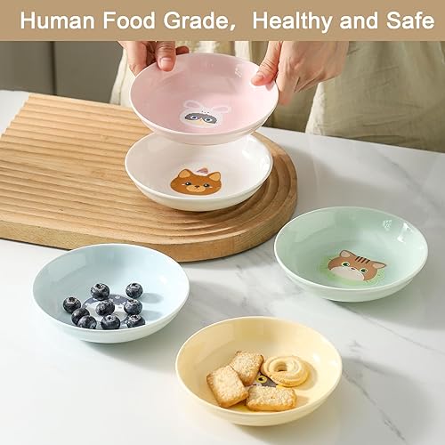 Miniatura 6 de Juego de cuencos de cerámica para gatos, cuencos de comida para gatos de 5.7 pulgadas, aptos para la fatiga, 5 platos anchos para gatos para