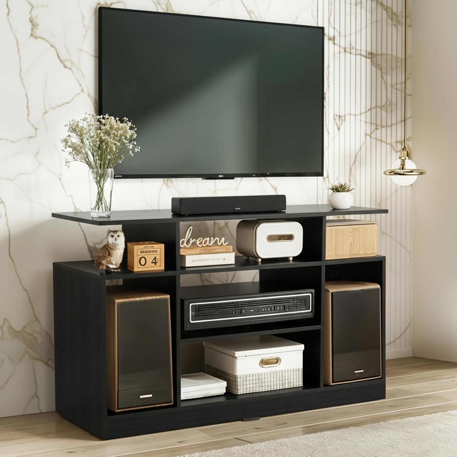 ABOUT SPACE Wooden TV Stand - TV Entertainment Unit and Multipurpose Shelf Storage for Set Top Box,Home Theatre,Books for Living Room - DIY Unit for 32-50 Inch TV,Book Storage Rack - Walnut Brown