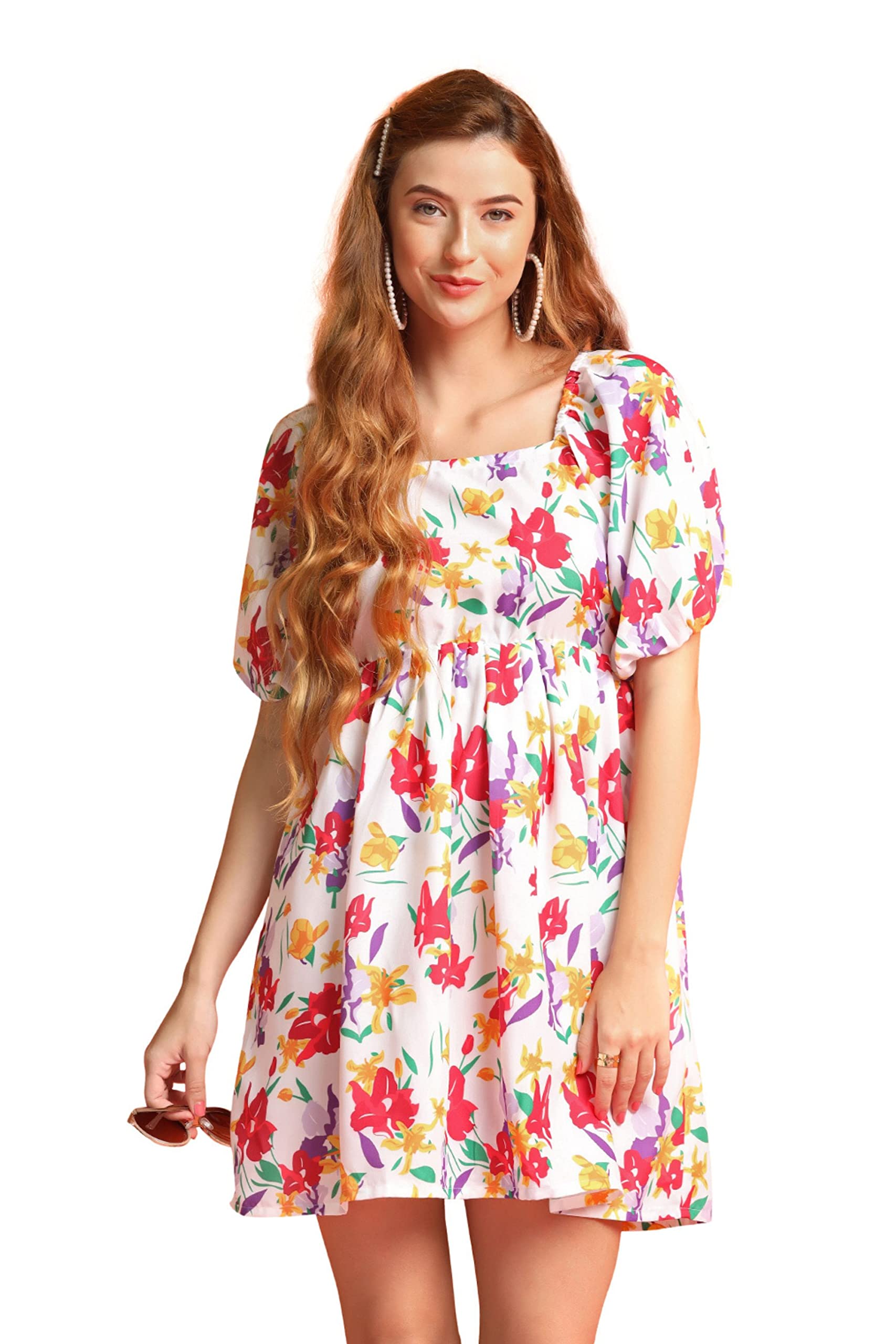 Om Sai Latest Creation Western Dresses For Women | Short A-Line Dress For Girls | Maxi Dress For Women (Medium, White)