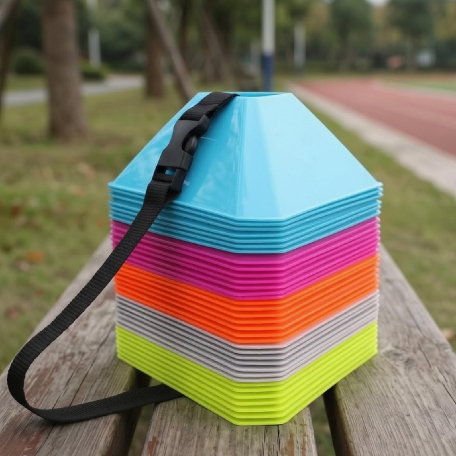50 Pezzi Colori Vivaci | Alta Visibilità, Cinesini, Impilabili, Attrezzatura Sportiva, per Allenamento di Agilità, Pcanestro, Squadre