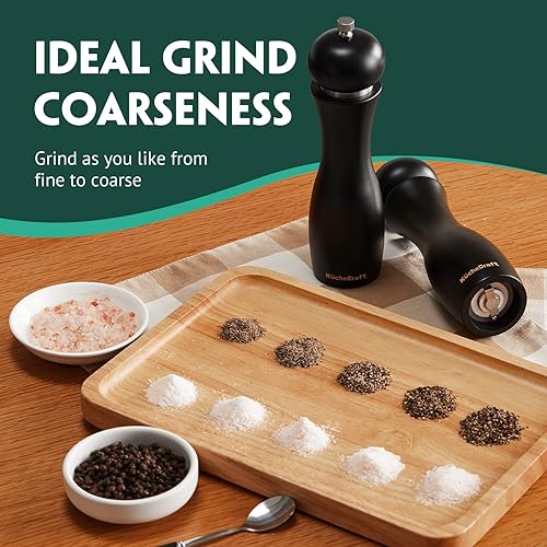 Miniatura 3 de KucheCraft Molinillo de pimienta de madera recargable, molinillo de pimienta de madera de haya de alta calidad con molinillo de cerámica ajustable,