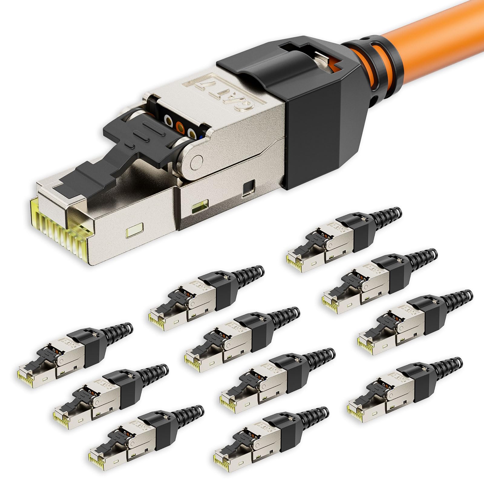 iwillink RJ45 Stecker Werkzeuglos, CAT7 Netzwerkstecker, LAN Stecker Ethernet Verlegekabel 10Gbit/s, Premium LSA Schneidklemme
