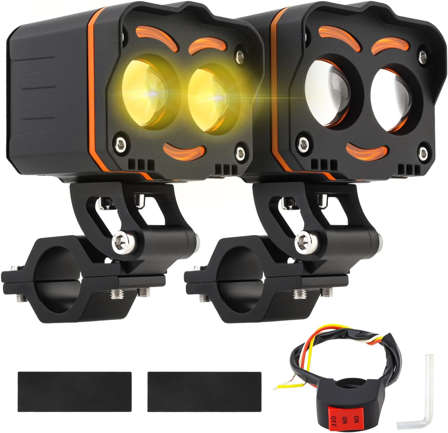 Windance 2pcs Super Bright LED Spotlight with Mount Clamps 47W 9000LM White Yellow High Low Beam Fog Light Work Auxiliary Driving Light for Motorcycle Scooter ATV UTV Tractor Truck Boat (Orange)