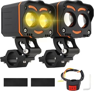Windance 2pcs Super Bright LED Spotlight with Mount Clamps 47W 9000LM White Yellow High Low Beam Fog Light Work Auxiliary Driving Light for Motorcycle Scooter ATV UTV Tractor Truck Boat (Orange)