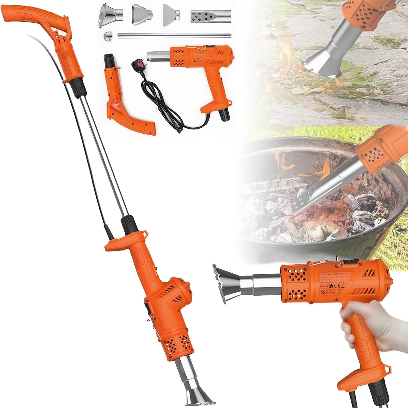 Désherbeur électrique thermique, outil de désherbage portable à air chaud avec 2 buses, câble de 177,8 cm, désherbeur de jardin facile à utiliser pour un contrôle efficace des mauvaises herbes