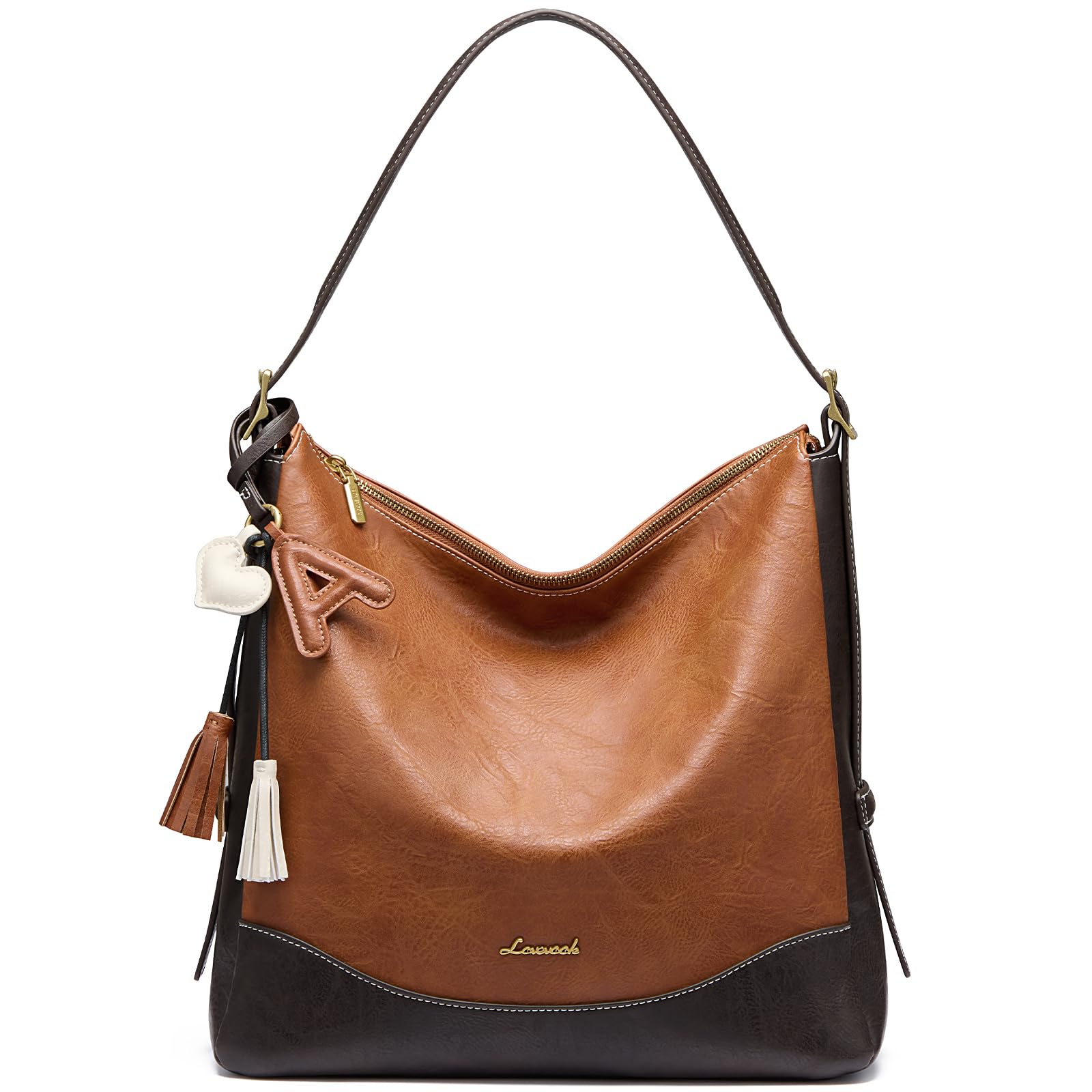 LOVEVOOK Hobo Bags for Women with Initial Charm, Soft Women's Crossbody Handbags Slouchy Shoulder Bag with Large Cup Holder
