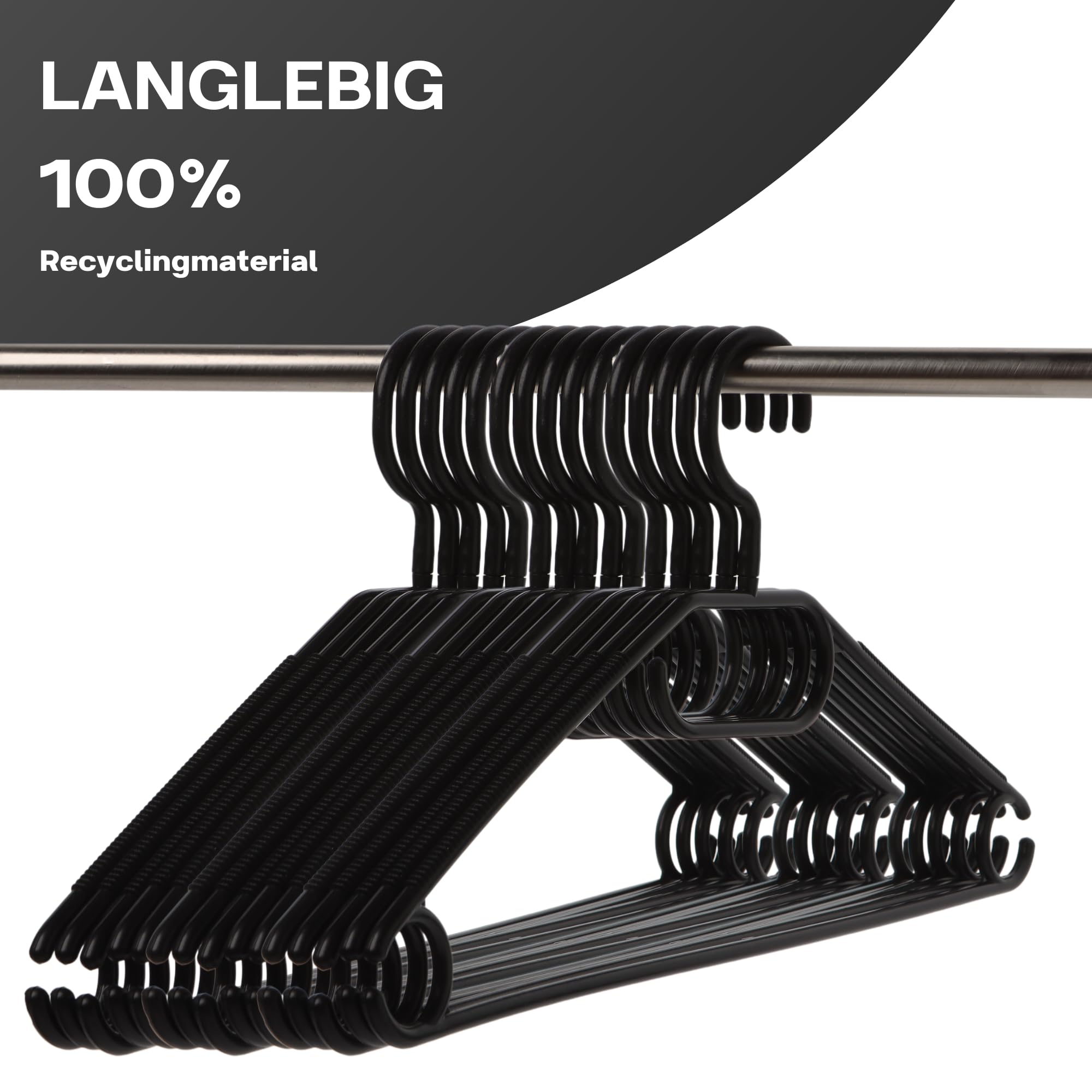 20 wieszaków na ubrania czarne z obrotowymi haczykami, z tworzywa sztucznego, długość ok. 41 cm - Made in EU - przyjazne dla środowiska ponieważ w 100% materiały z recyklingu