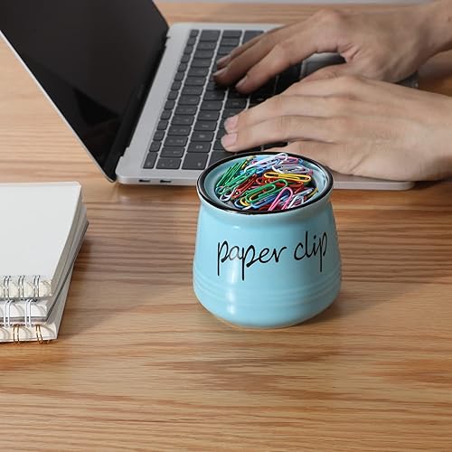 Miniatura 7 de Farmhouse - Soporte para clips de papel, organizador dispensador de clips de cerámica para escritorio, lindo soporte de alfileres de oficina, 12