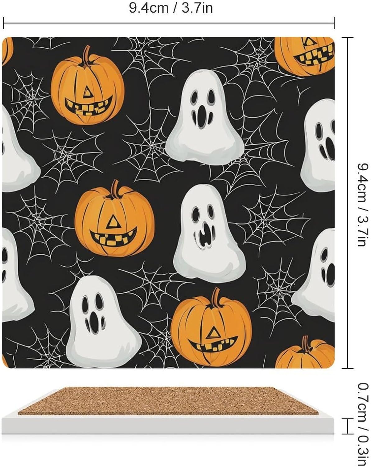 Halloween Ghost Pumpkin Coasters for Drinks Square Table Coasters Set Cup Mats with Cork Base