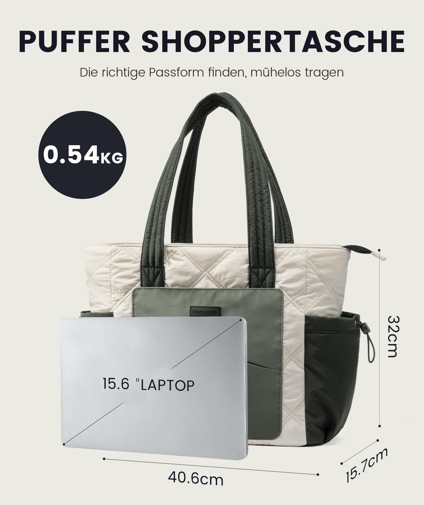 LOVEVOOK Duża torebka na laptopa o przekątnej ekranu 15,6"/17,3", torba robocza, torba na zakupy, torba szkolna, aktówka, torba biurowa, torba na ramię, uniwersalna