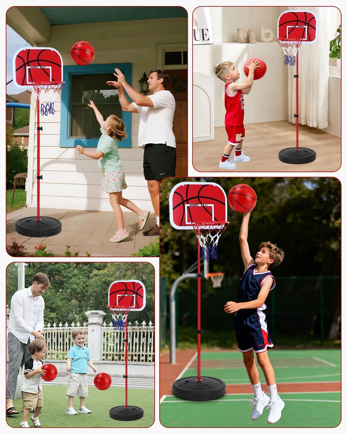 50-150cm Canasta Baloncesto Infantil, Mini Canasta Baloncesto Habitacion con 4 Pelotas De Daloncesto y Bomba, Ajustable Aro De para Interior y Exterior,Mini Juguetes Deportivos