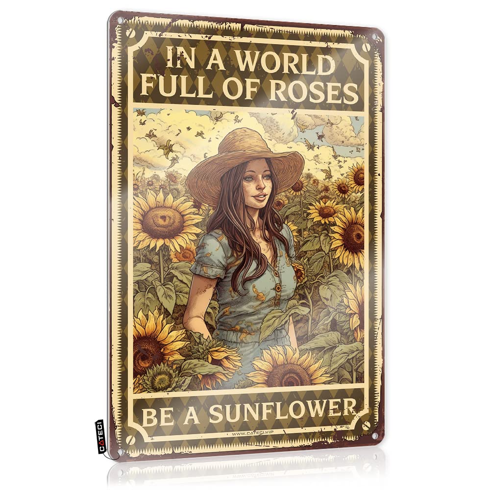 MWFKKADDB Bar Signs Vintage In A World Full Of Roses Be A Sunflower Tin Sign Stoner Giftsretro Room Decorcute House Decormens Decor Bar Signs For Man Cave Funny Street Signs(30X40CM)