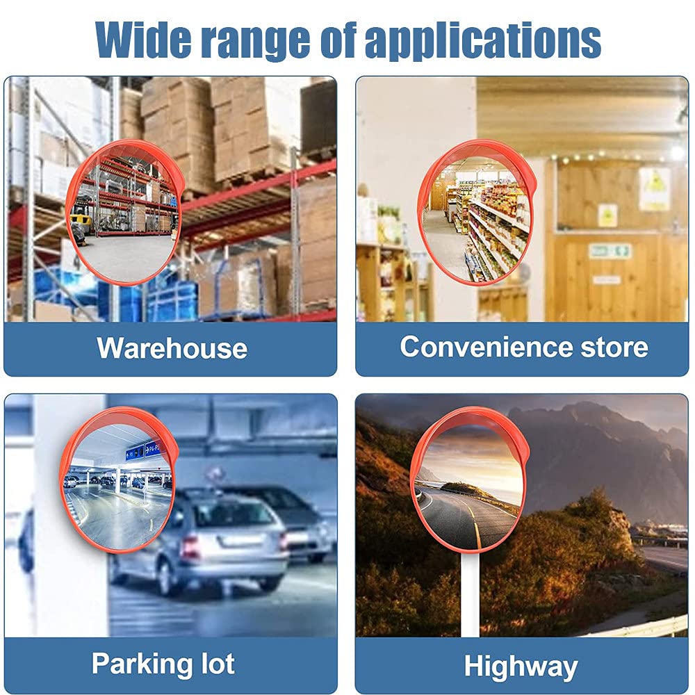 Specchio di Sicurezza Convesso per Traffico PC da 23,6" con Ampio Angolo e Staffa Regolabile per Esterni, Interni, vialetti, Strade, Negozi, Garage, parcheggio, Angolo cieco