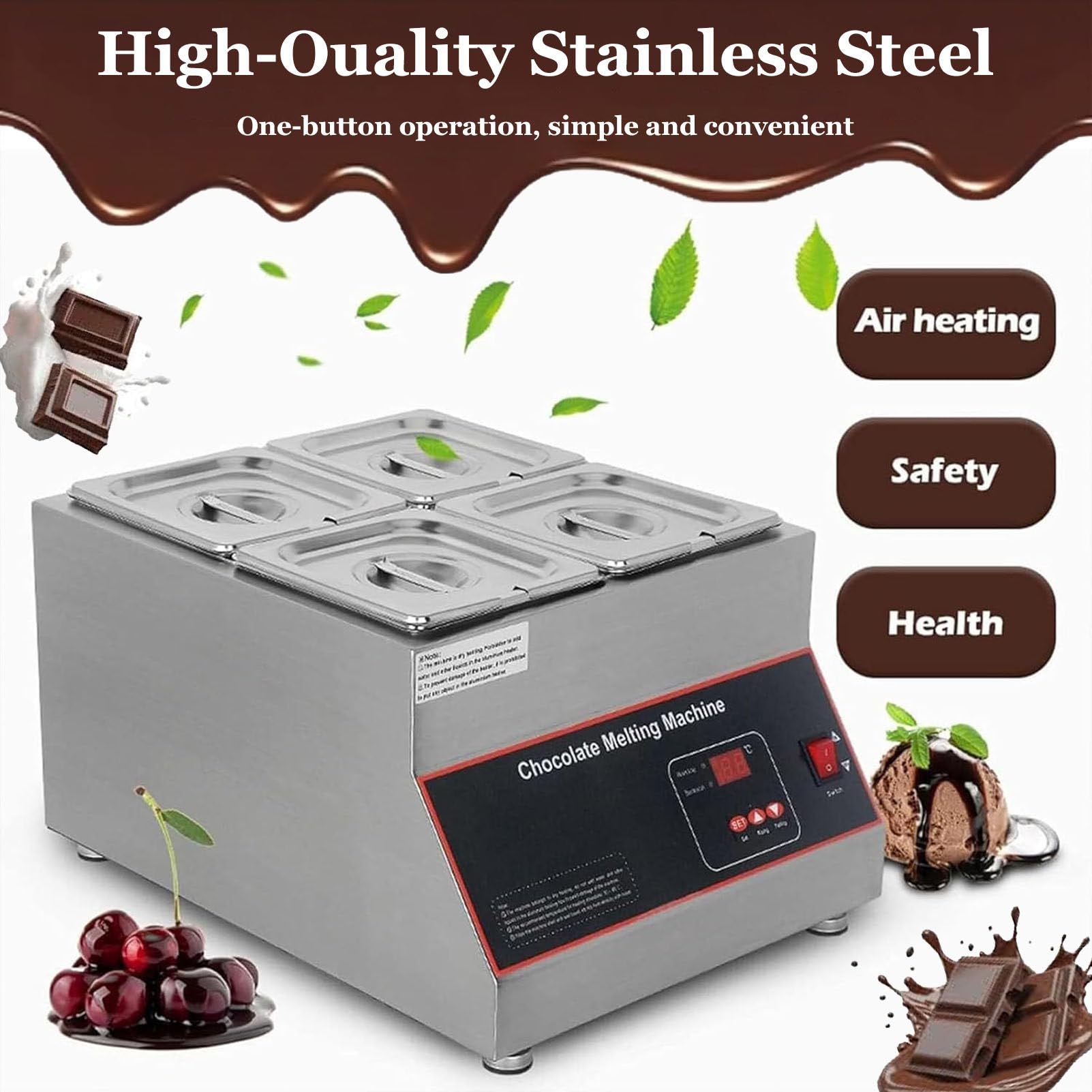 Tempéreuse à Chocolat numérique 500 W,Appareil à Fondre Le Chocolat Professionnel avec contrôle numérique de la température pour Faire Fondre Le Chocolat,Le Lait et la crème Four-Cylinder