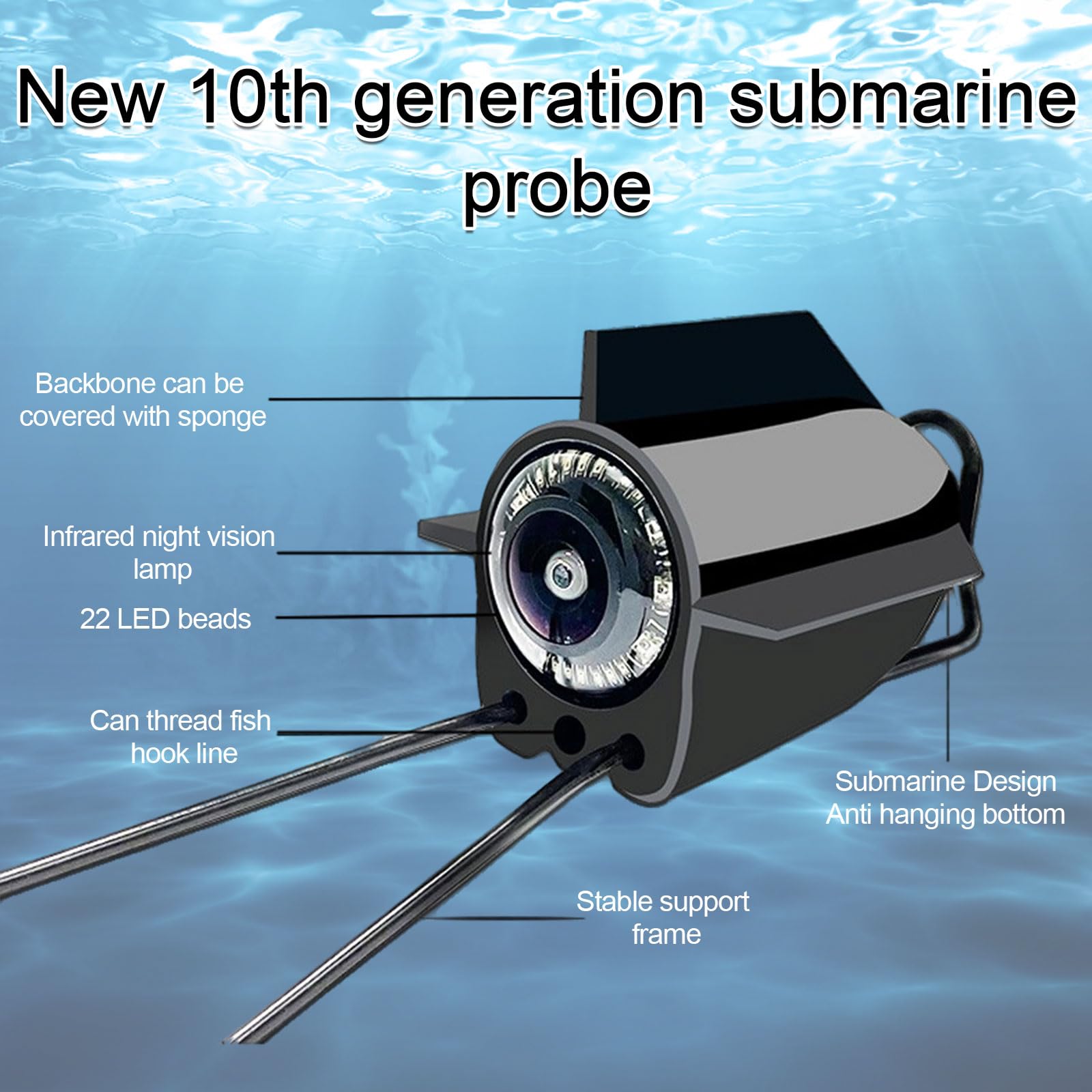 Telecamera per pesca subacquea, batteria da 5000 mAh con schermo da 4,3 pollici, 1080p HD visibile Fish Finder con 6 LED IR luci a infrarossi e cavo da 30 m per pesca su ghiaccio, fiume e