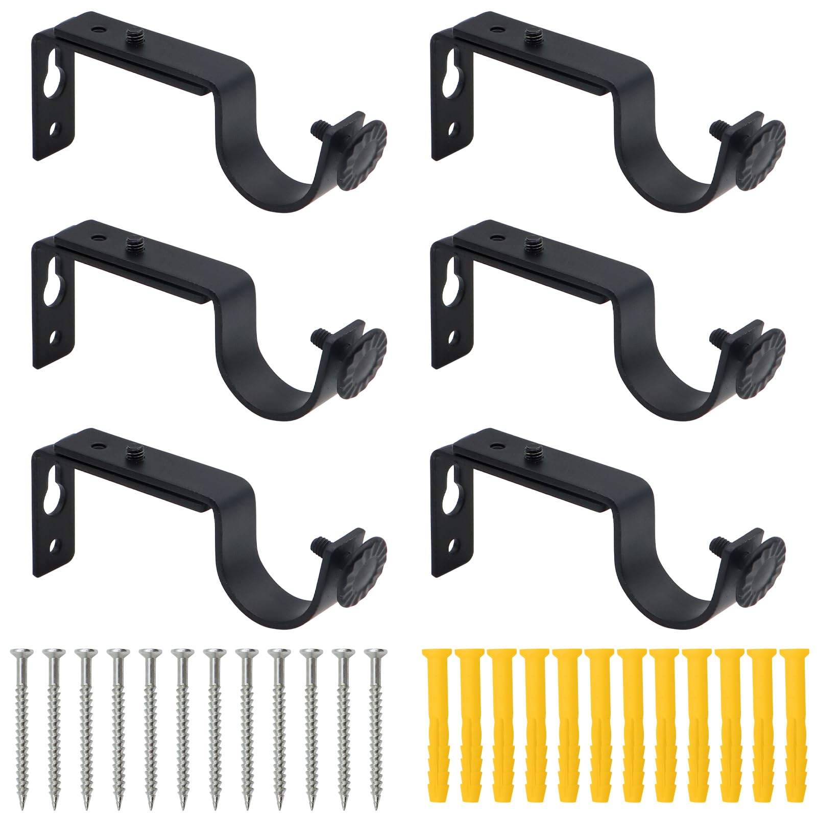 6 Pcs Curtain Pole Brackets, Scettar Adjustable Curtain Bracket, Heavy Duty Curtain Rail Brackets, Metal Curtain Rod Holders with Screws for Bedroom, Office, Bathrooms