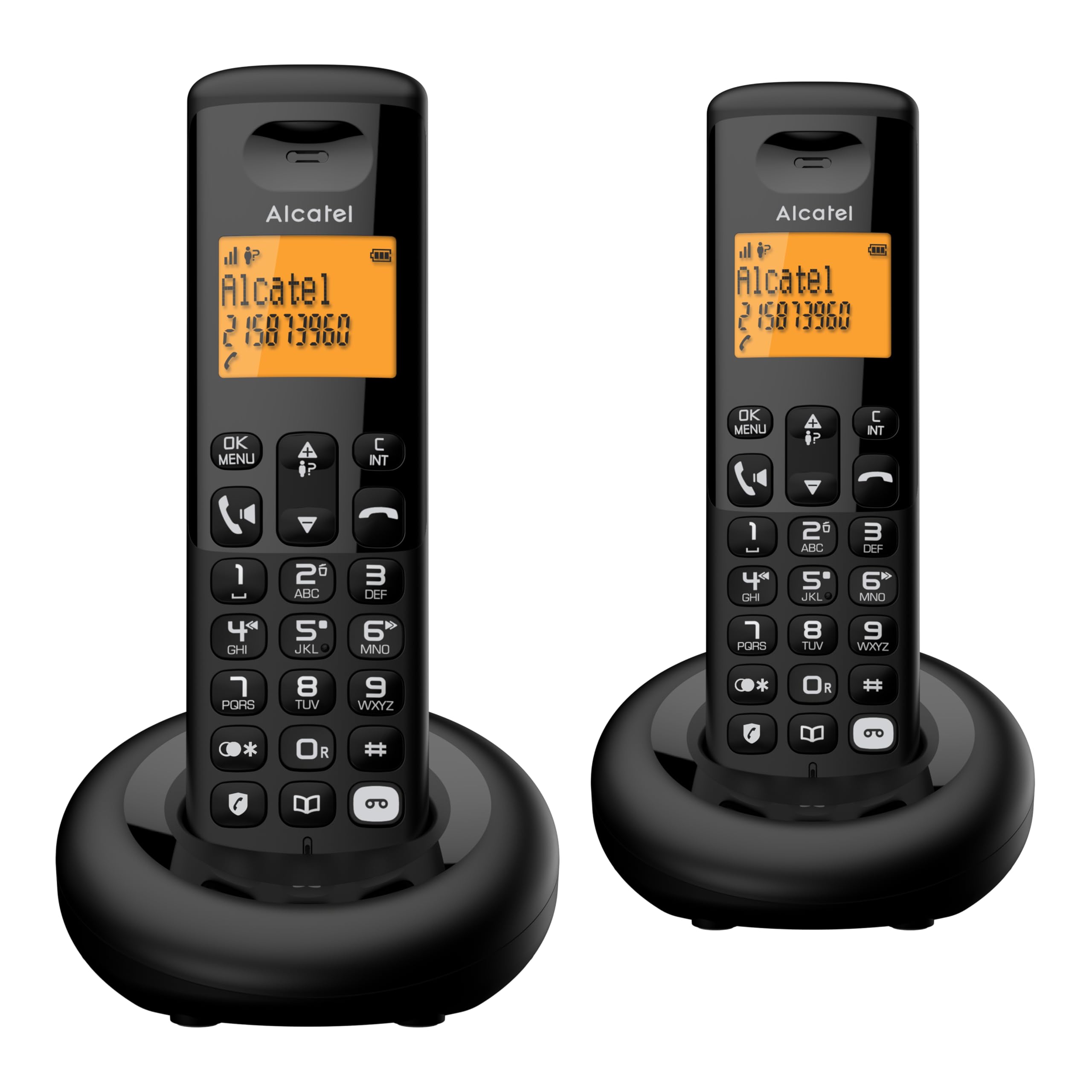 ALCATEL E260 S. Voice Duo – bezprzewodowy telefon DECT z automatyczną sekretarką – duży podświetlany wyświetlacz – zestaw głośnomówiący – blokowanie niechcianych połączeń – 2 części mobilne – czarny